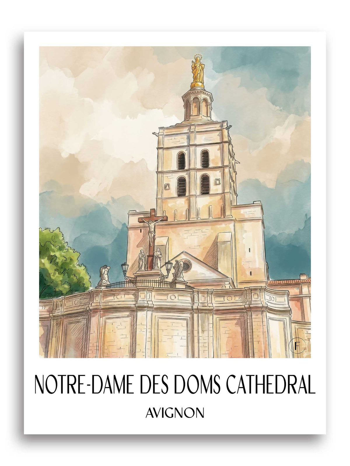 Cathédrale Notre-Dame des Doms Poster - Avignon - Frankreich Kunstdruck - Aquarell von A4 bis A1 - favplace