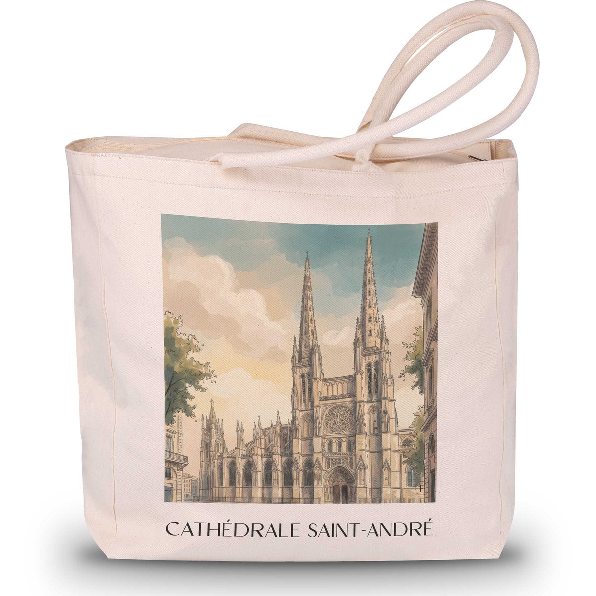 cathédrale-saint-andré-bordeaux-frankreich-einkaufstasche-aquarell