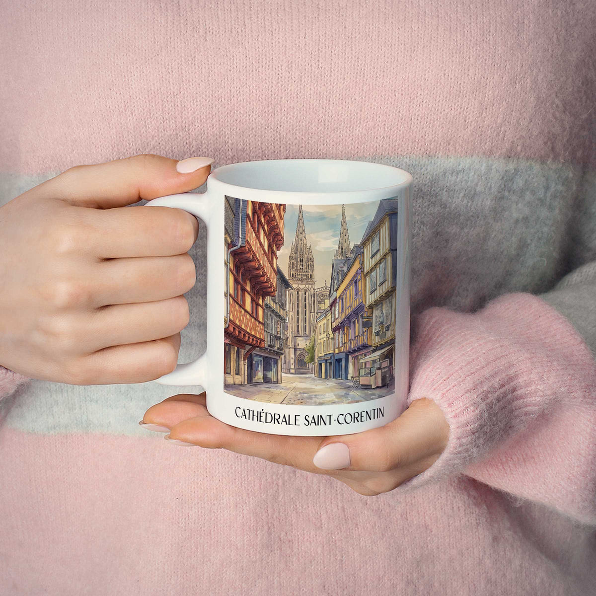 cathédrale-saint-corentin-quimper-frankreich-kaffeebecher-aquarell