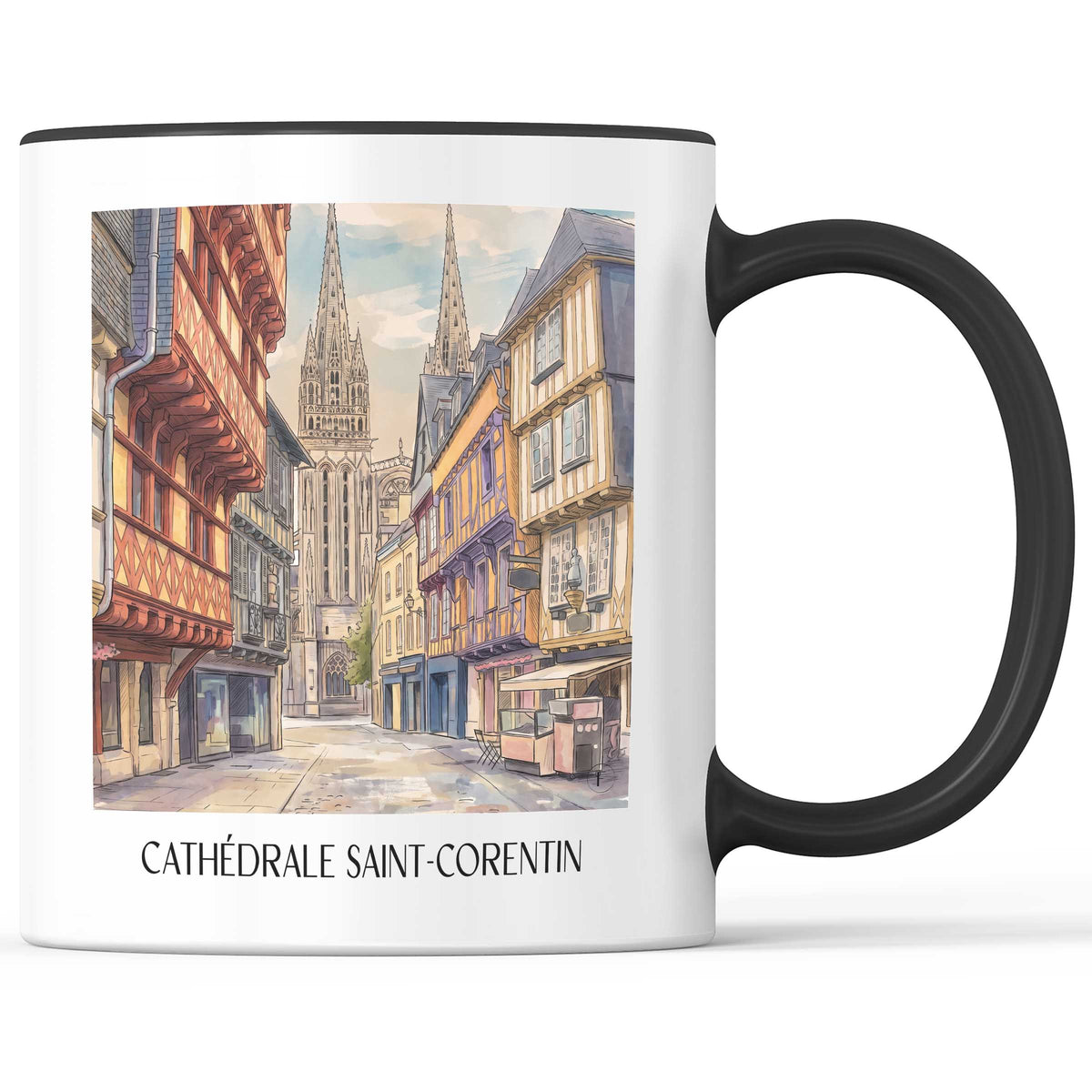 cathédrale-saint-corentin-quimper-frankreich-kaffeebecher-aquarell