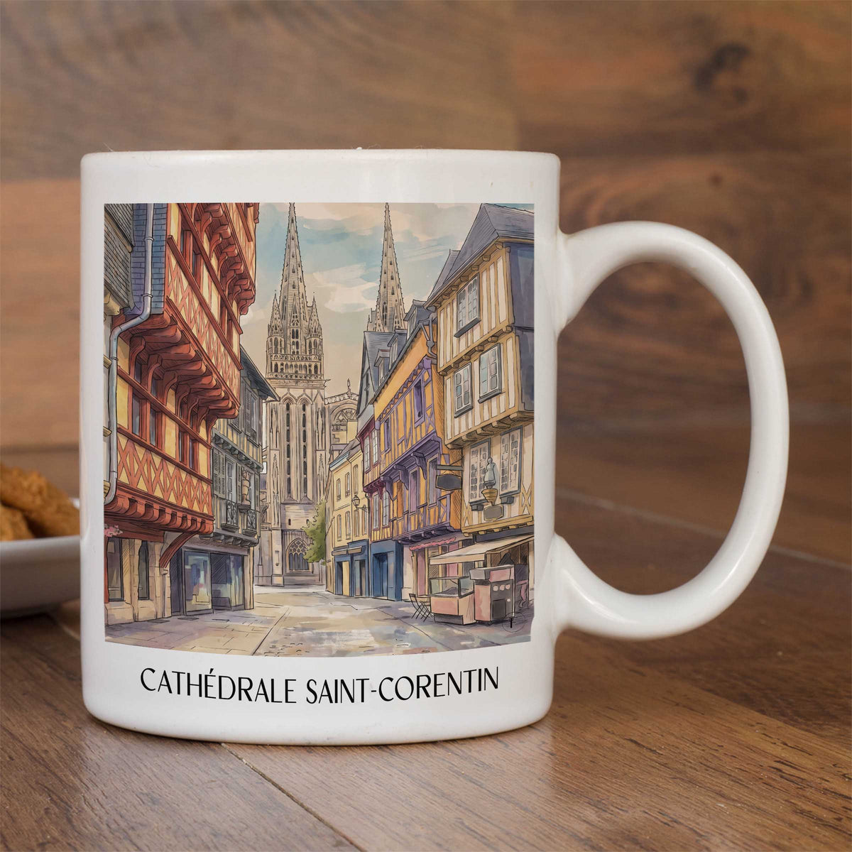 cathédrale-saint-corentin-quimper-frankreich-kaffeebecher-aquarell