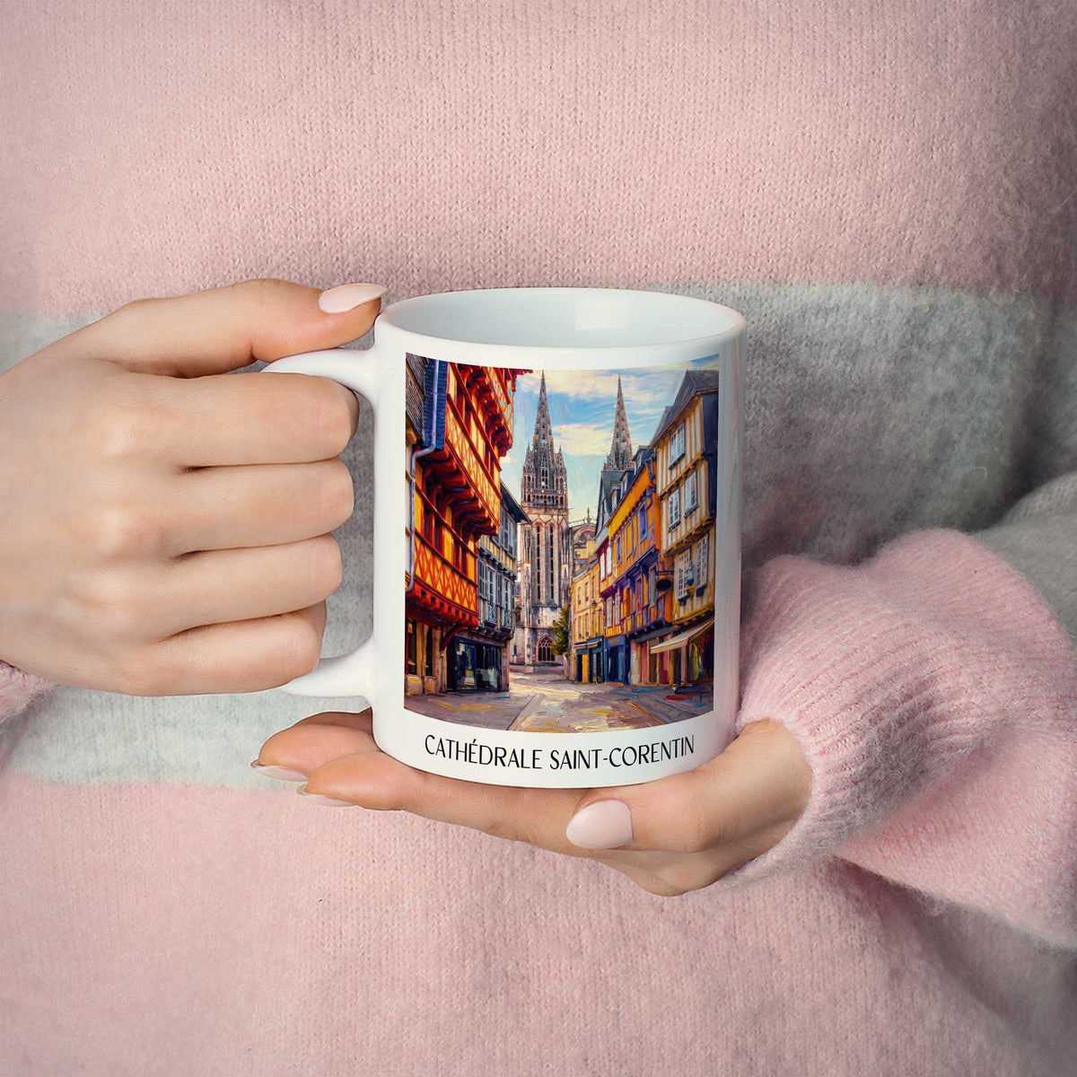 cathédrale-saint-corentin-quimper-frankreich-kaffeebecher-oil-painting-oelgemaelde