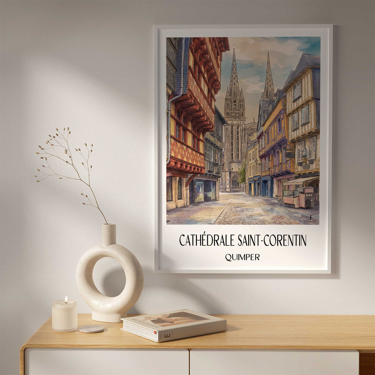 cathédrale-saint-corentin-quimper-frankreich-poster-aquarell