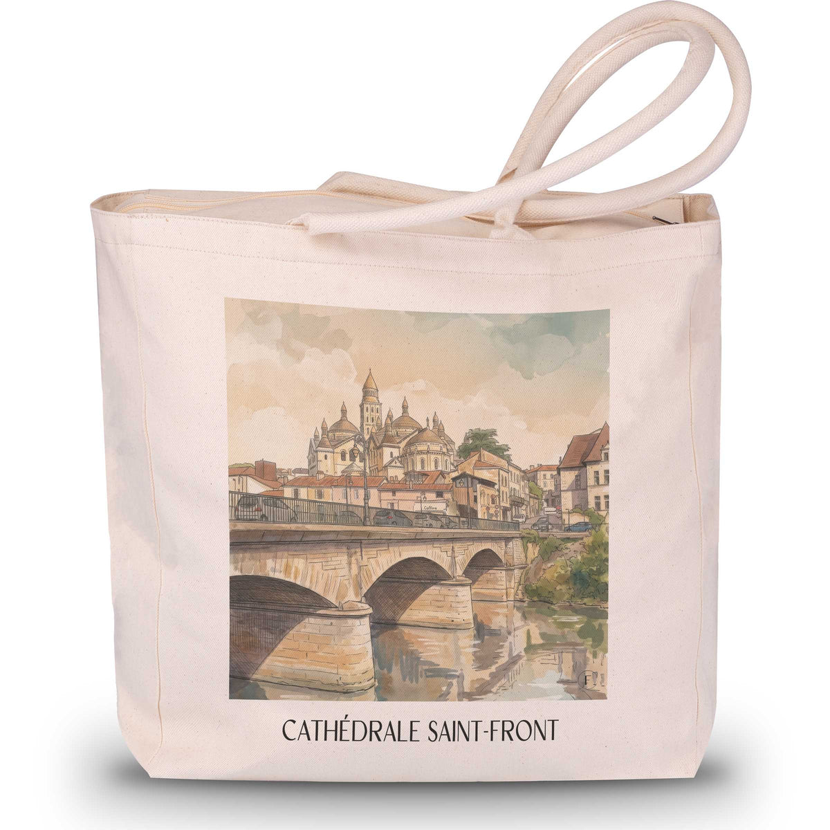 cathédrale-saint-front-périgueux-frankreich-einkaufstasche-aquarell