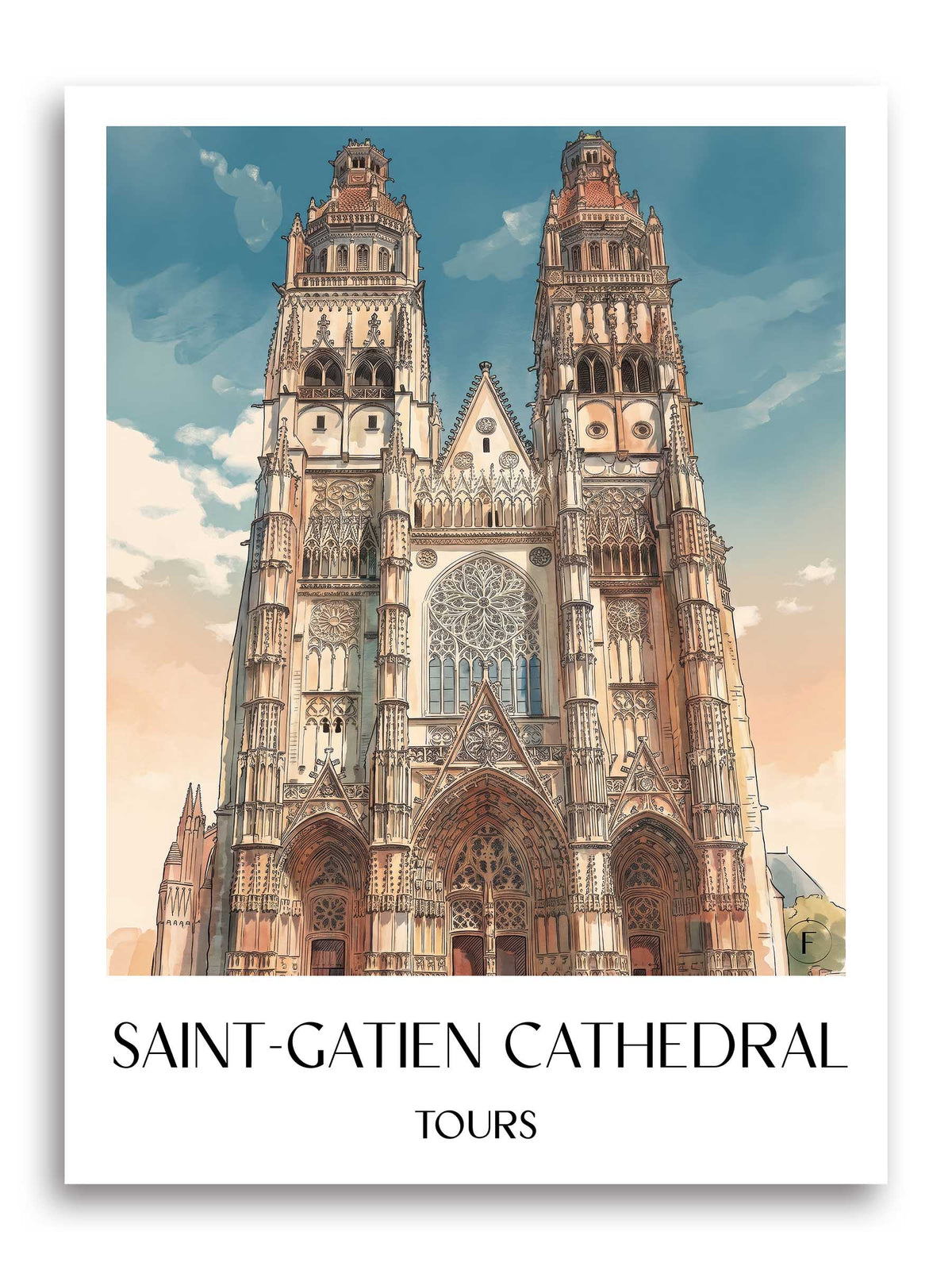 Cathédrale Saint-Gatien Poster - Tours - Frankreich Kunstdruck - Aquarell von A4 bis A1