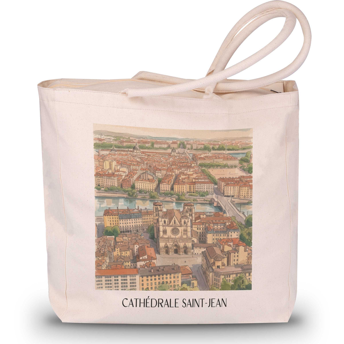 cathédrale-saint-jean-lyon-frankreich-einkaufstasche-aquarell