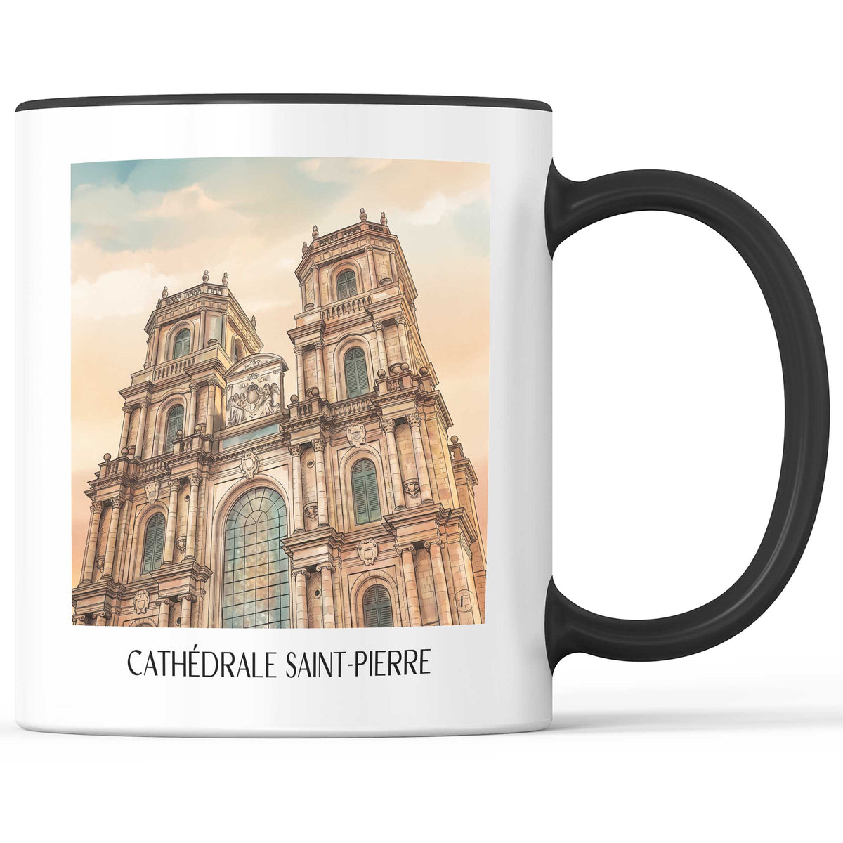 cathédrale-saint-pierre-rennes-frankreich-kaffeebecher-aquarell