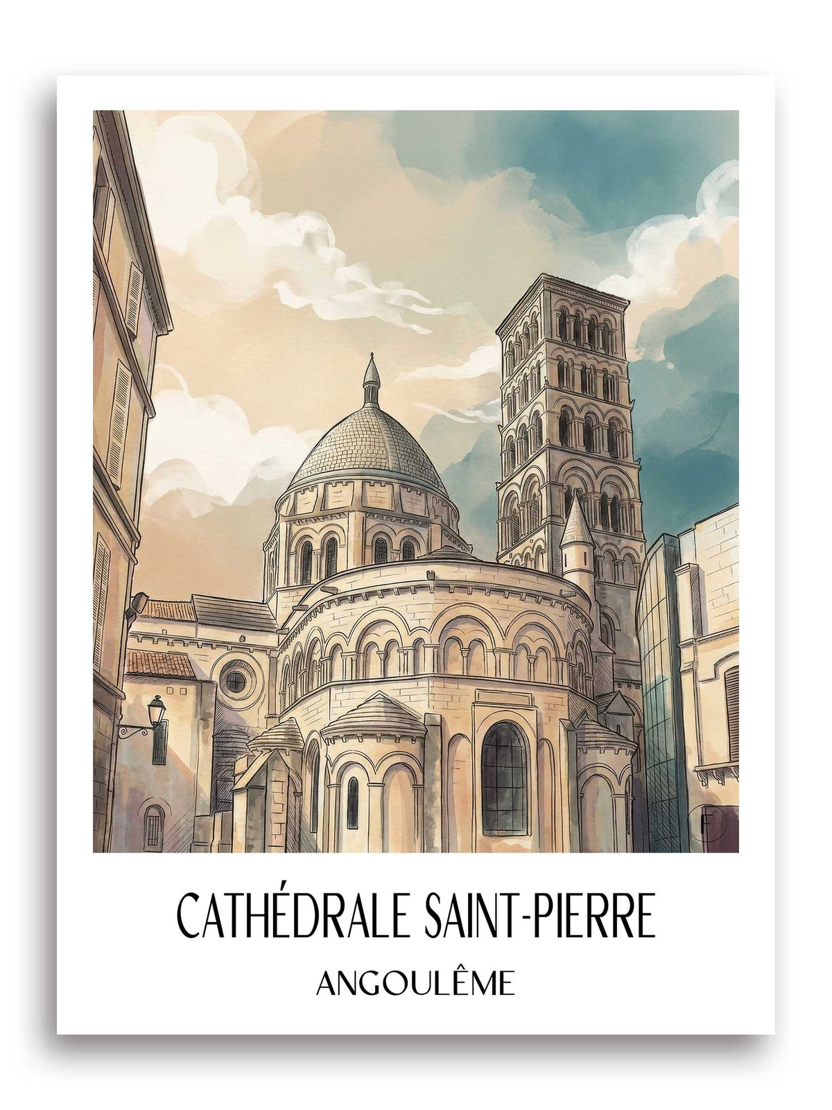 cathédrale-saint-pierre-angoulême-frankreich-poster-aquarell