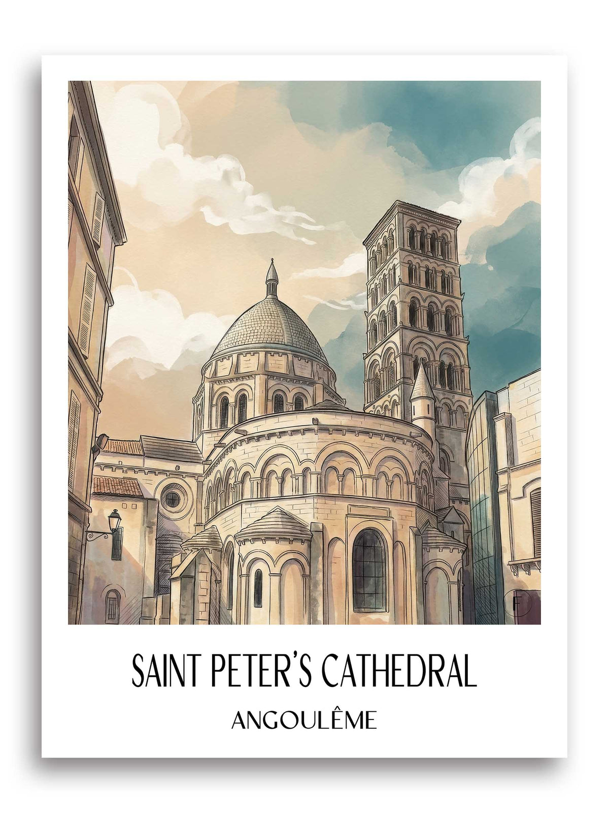 Cathédrale Saint-Pierre Poster - Angoulême - Frankreich Kunstdruck - Aquarell von A4 bis A1 - favplace