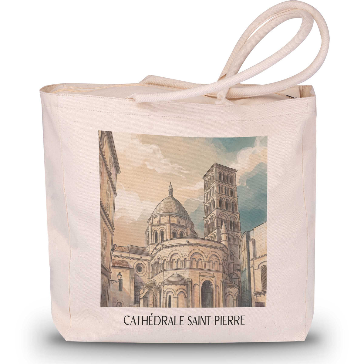 cathédrale-saint-pierre-angoulême-frankreich-einkaufstasche-aquarell