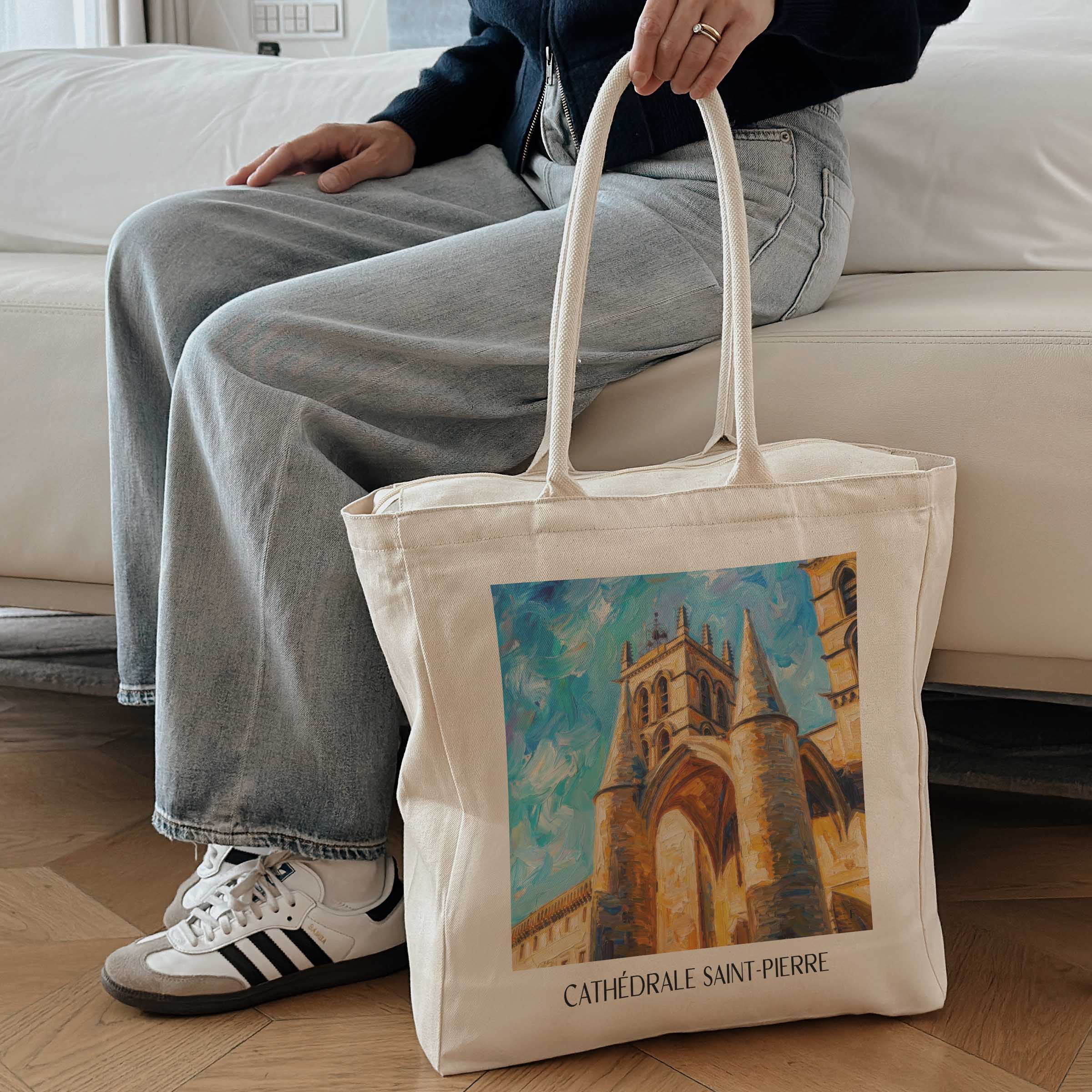 cathédrale-saint-pierre-montpellier-frankreich-einkaufstasche-oil-painting-oelgemaelde