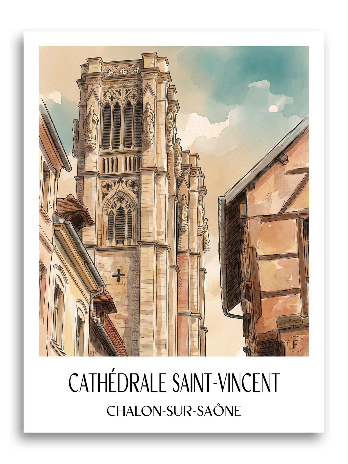 cathédrale-saint-vincent-chalon-sur-saône-frankreich-poster-aquarell