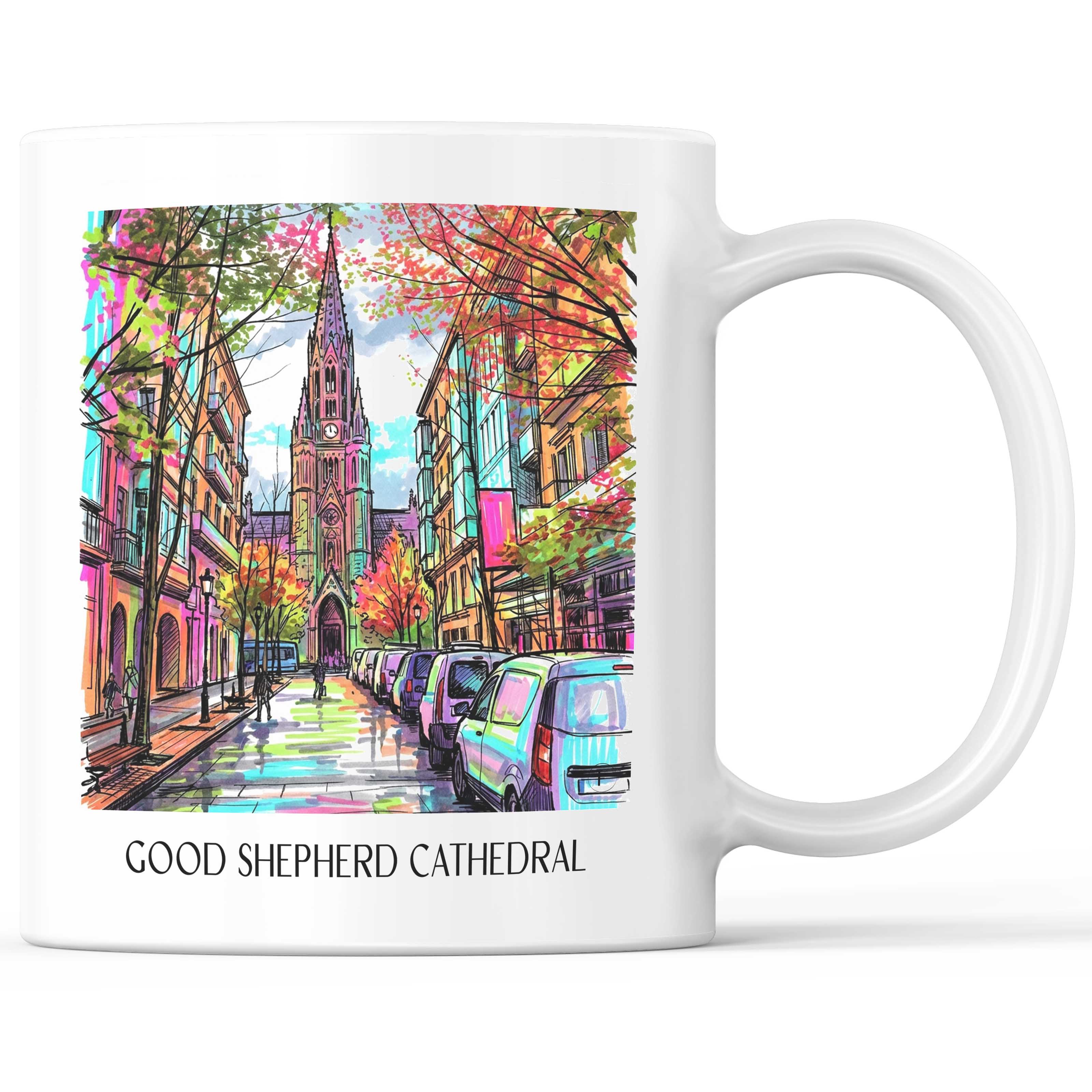 Cathedral Buen Pastor Kaffeebecher - San Sebastián - Spanien Becher - Kaffeetasse im Tag Graffiti Stil - favplace