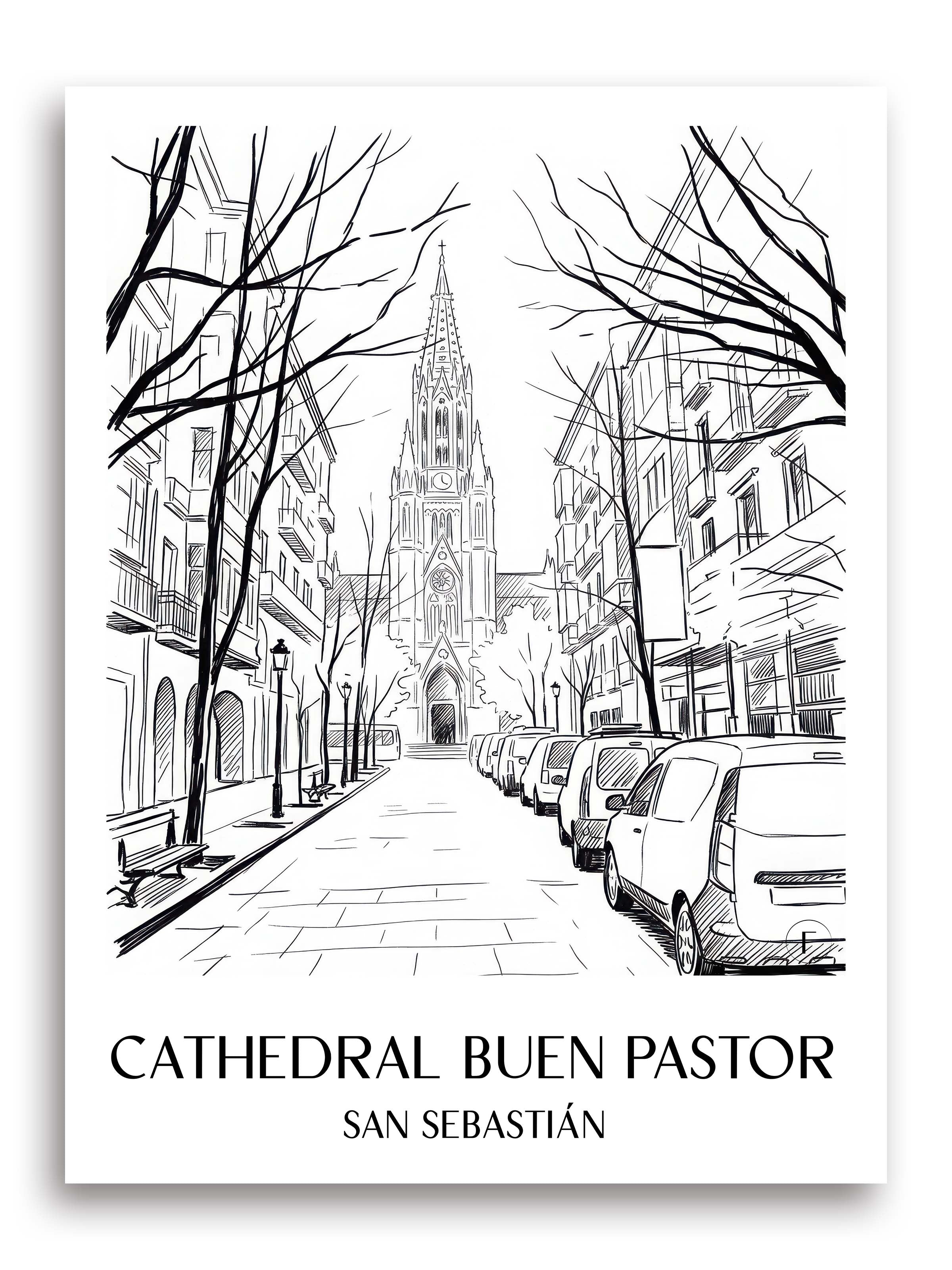 cathedral-buen-pastor-san-sebastián-spanien-poster-skizze