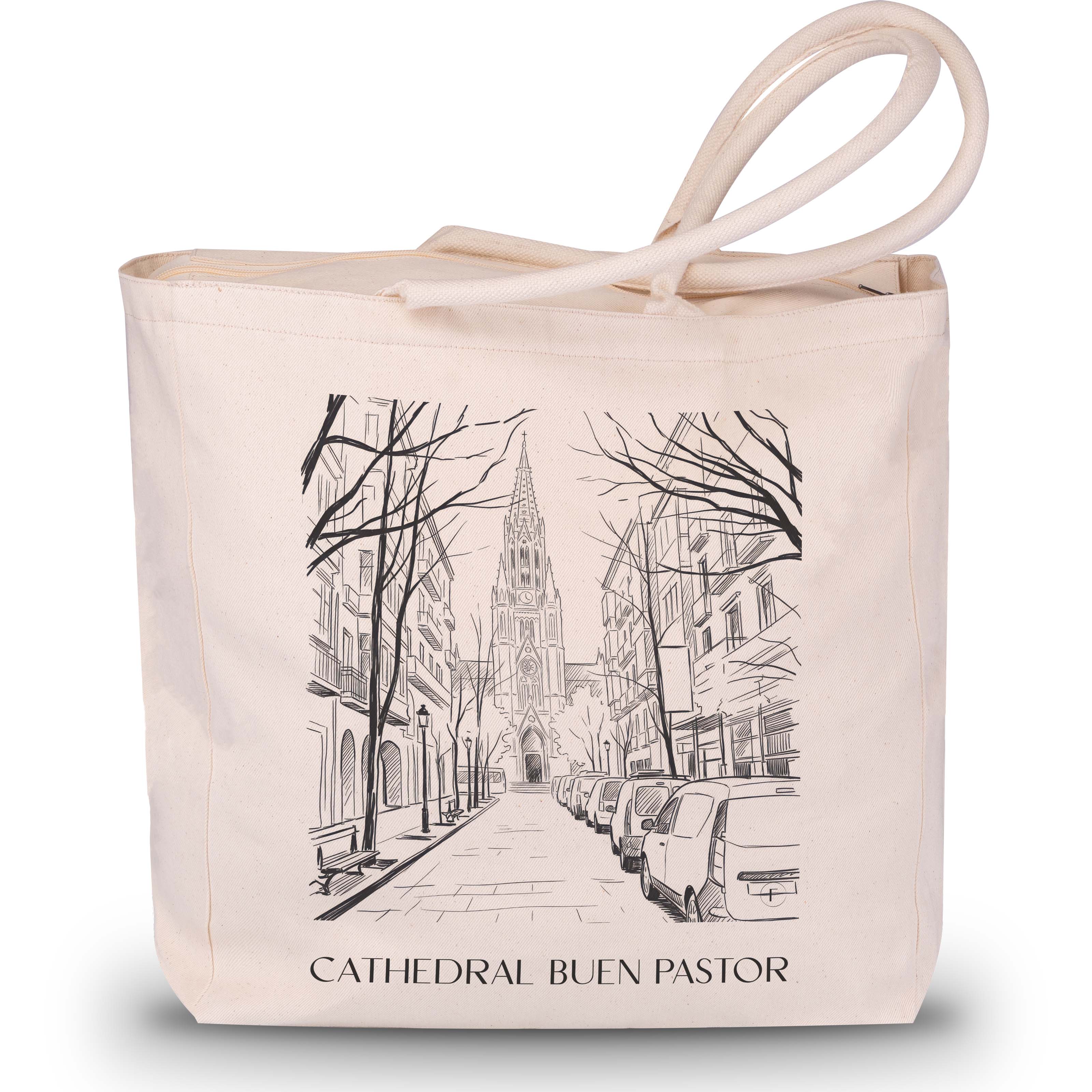 cathedral-buen-pastor-san-sebastián-spanien-einkaufstasche-skizze