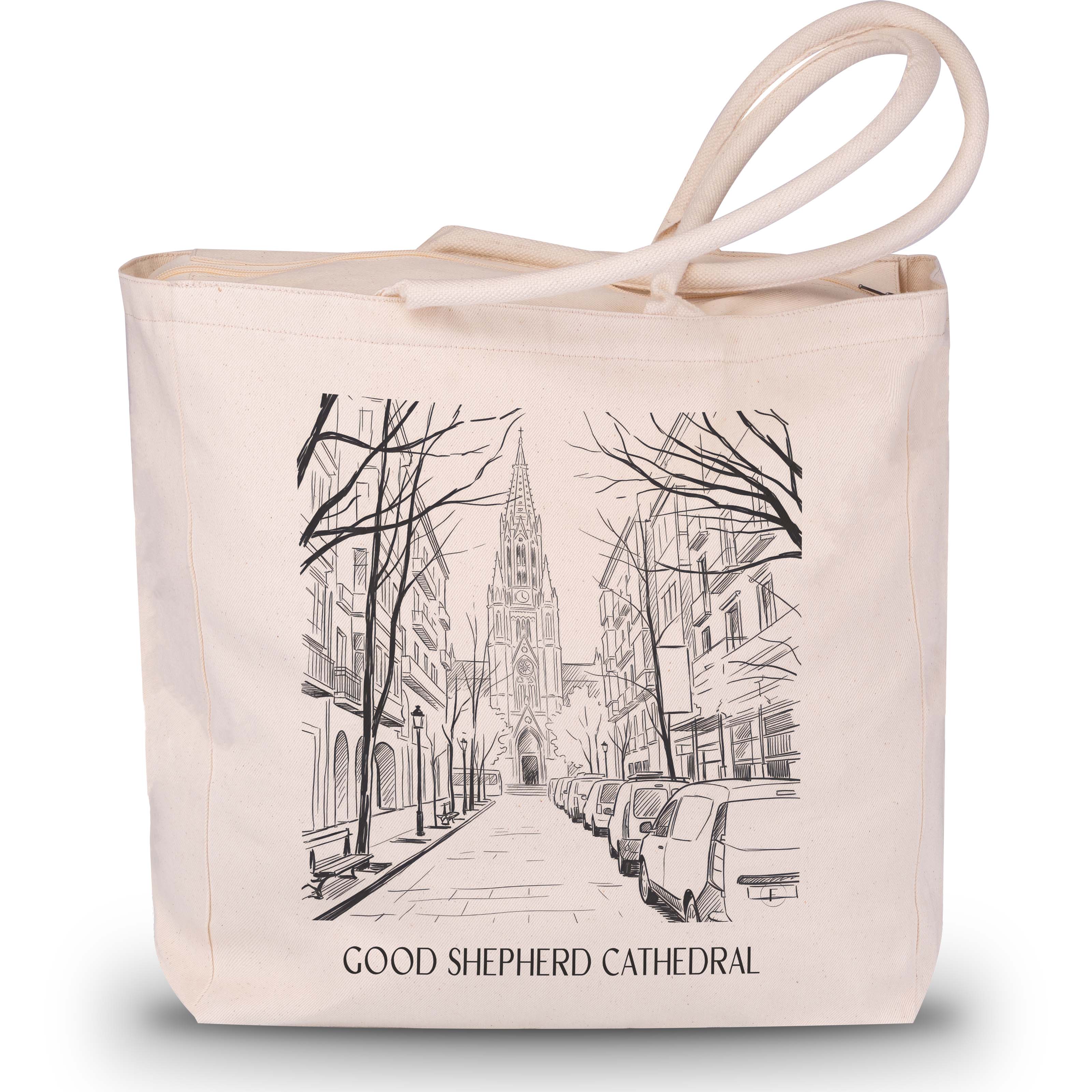 Cathedral Buen Pastor Shopping Tasche - San Sebastián - Spanien Tote Bag - Einkaufstasche im Skizze Stil - favplace