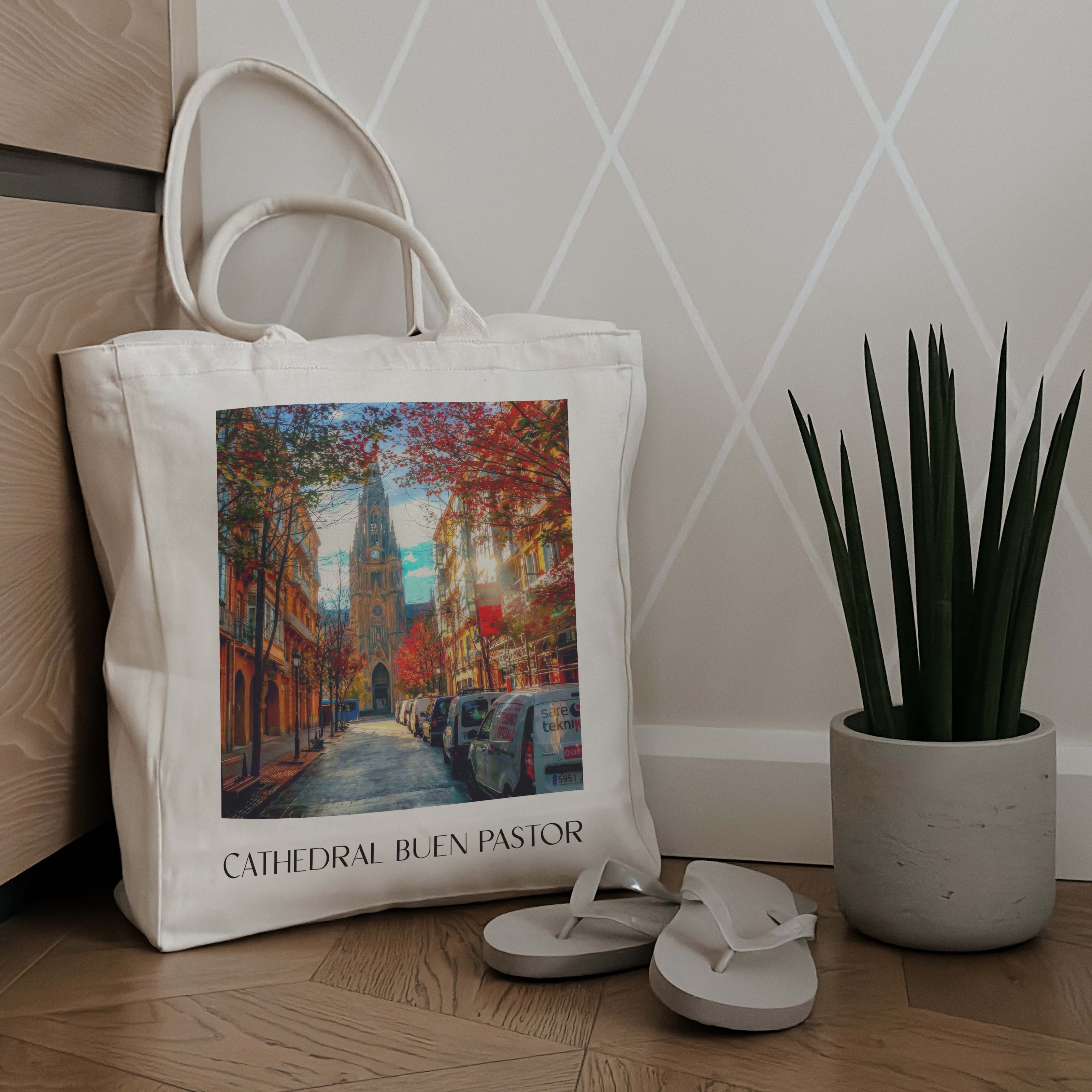 cathedral-buen-pastor-san-sebastián-spanien-einkaufstasche-oil-painting-oelgemaelde