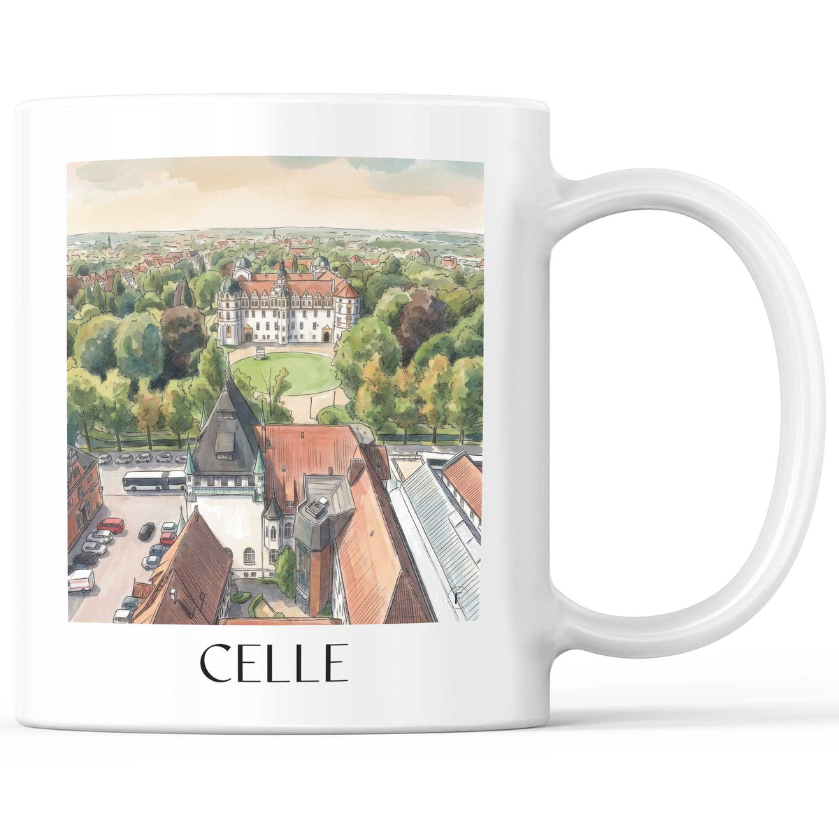 Celle Kaffeebecher - Niedersachsen - Deutschland Becher - Kaffeetasse im Aquarell Stil - favplace