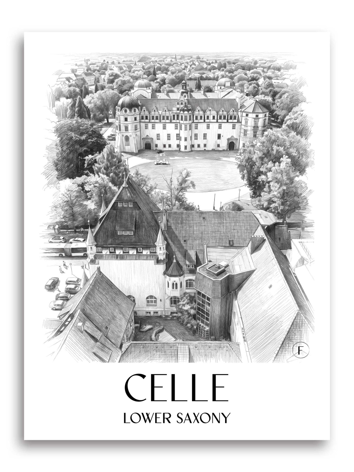 Celle Poster - Niedersachsen - Deutschland Kunstdruck - Zeichnung von A4 bis A1 - favplace