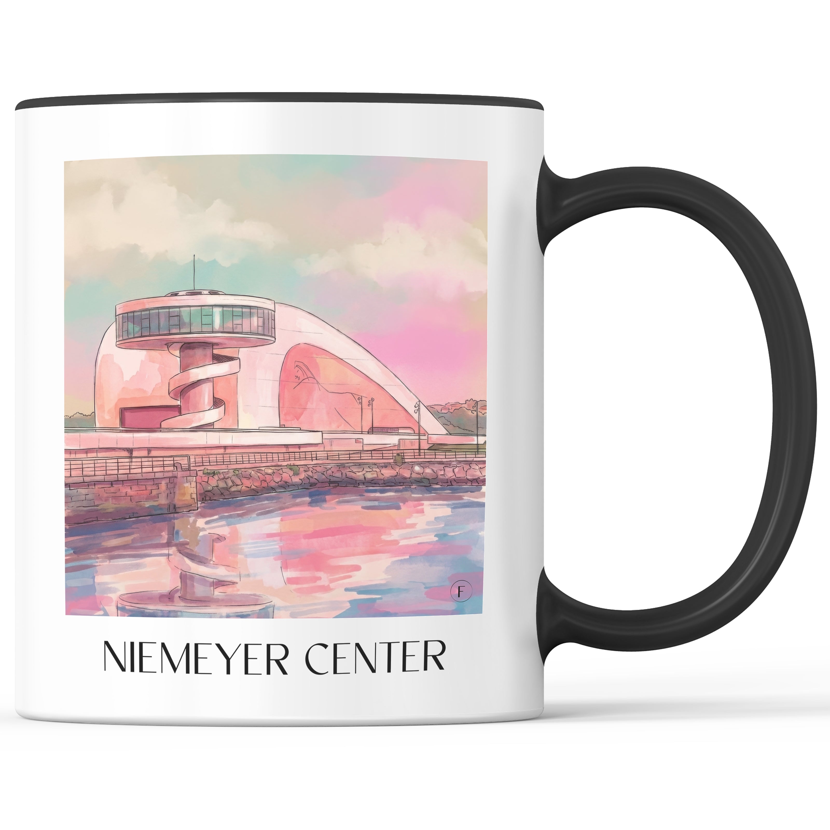 Centro Niemeyer Kaffeebecher - Avilés - Spanien Becher - Kaffeetasse im Aquarell Pink Stil - favplace