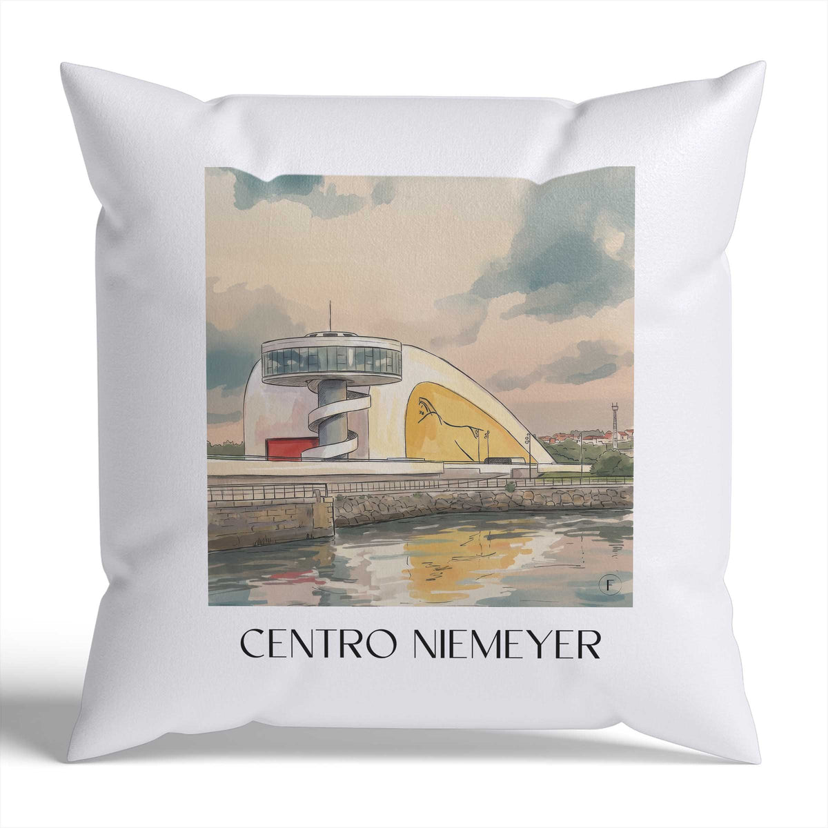 centro-niemeyer-avilés-spanien-kissenbezug-aquarell
