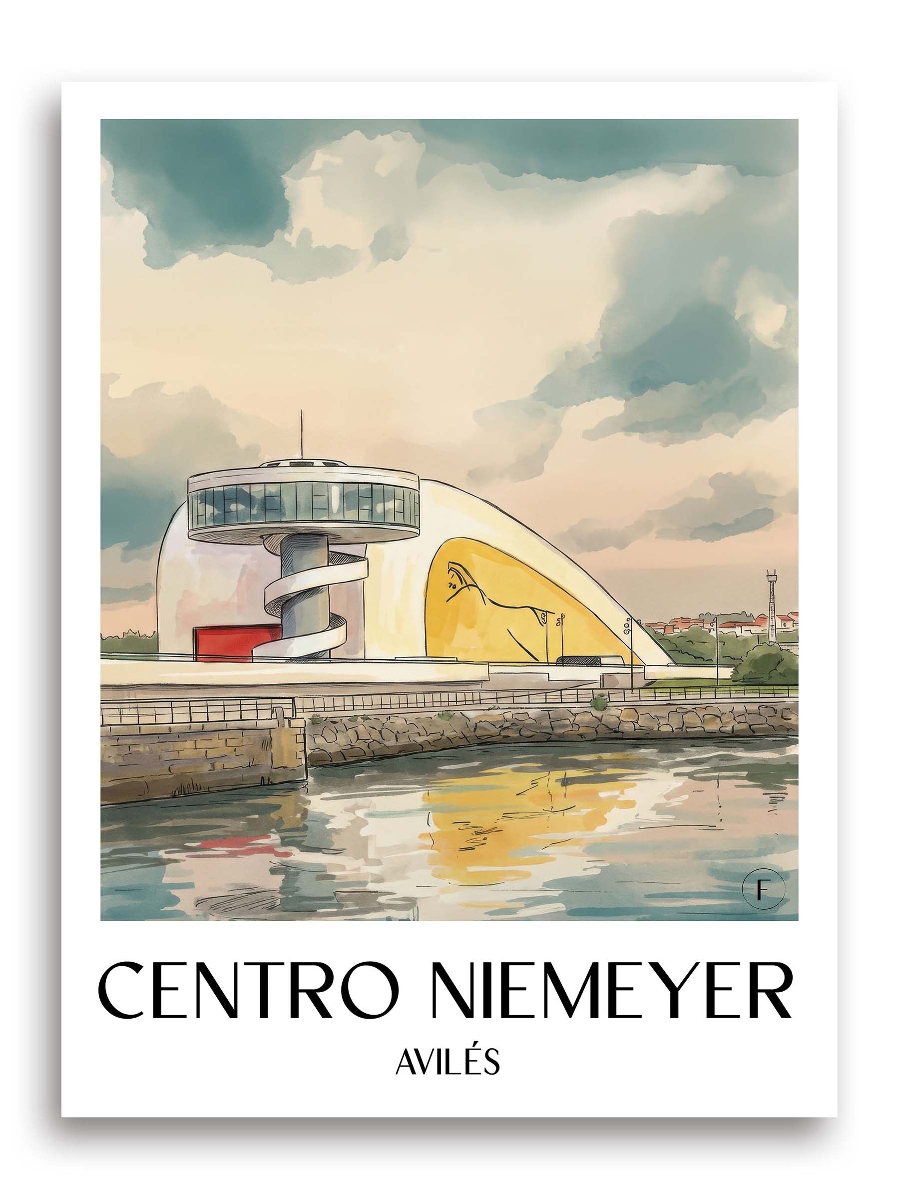 centro-niemeyer-avilés-spanien-poster-aquarell