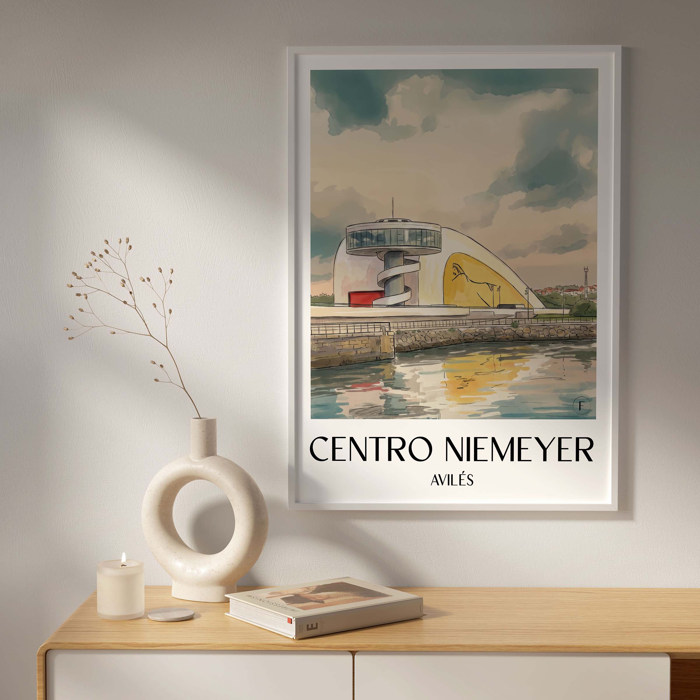 centro-niemeyer-avilés-spanien-poster-aquarell