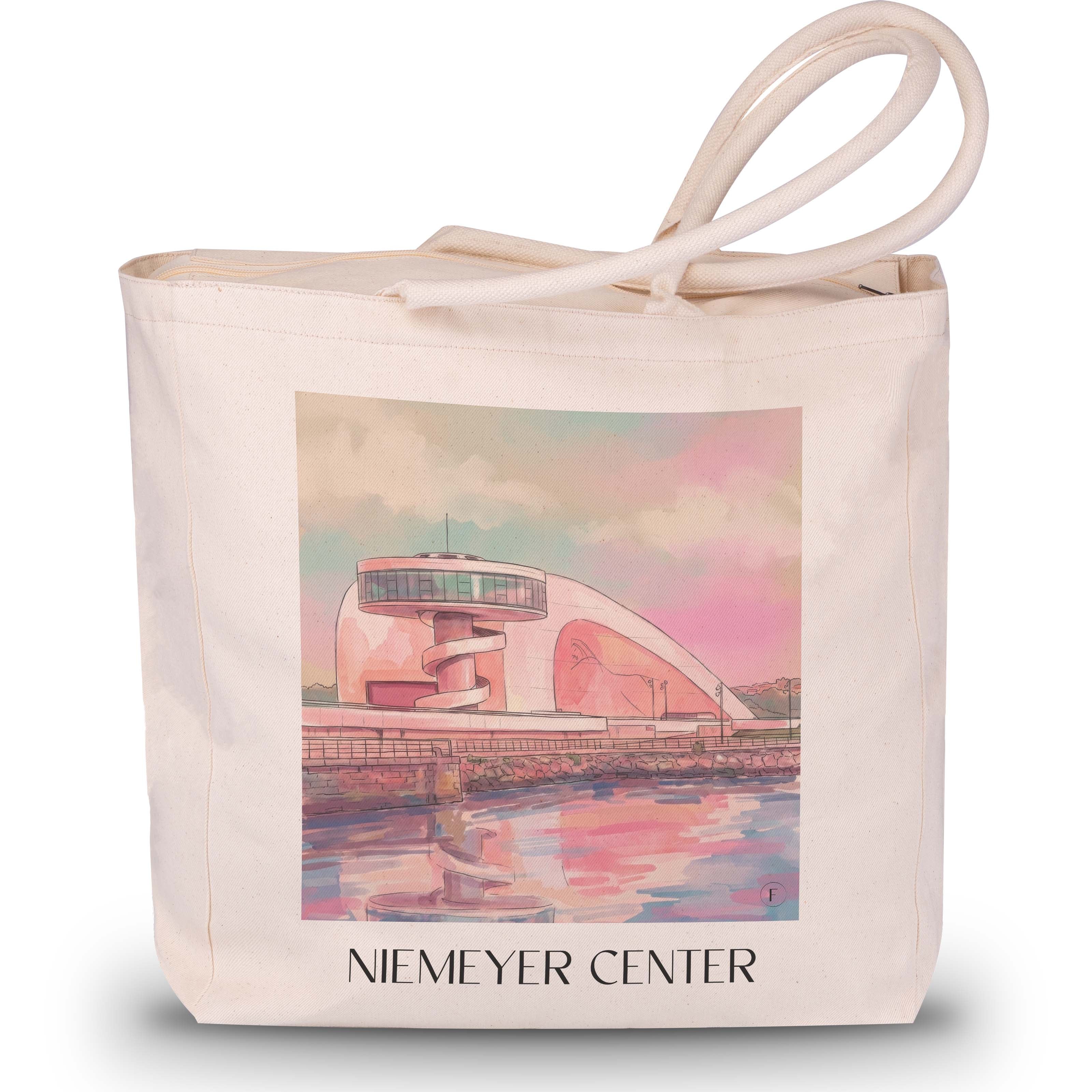 Centro Niemeyer Shopping Tasche - Avilés - Spanien Tote Bag - Einkaufstasche im Aquarell Pink Stil - favplace
