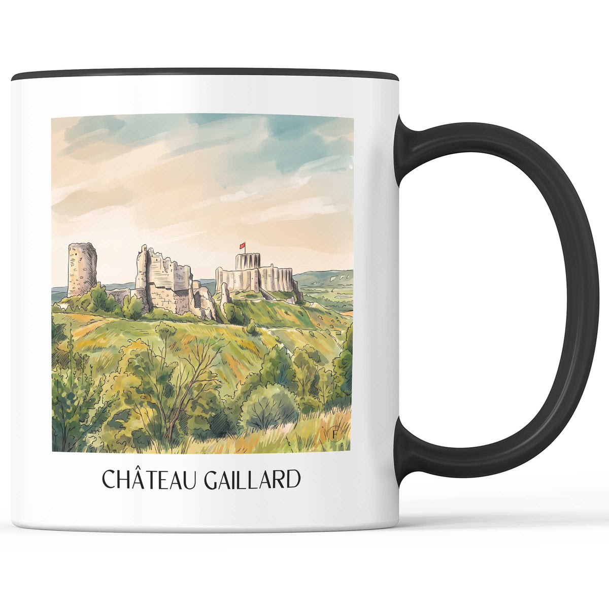 Château Gaillard Kaffeebecher - Les Andelys - Frankreich Becher - Kaffeetasse im Aquarell Stil - favplace