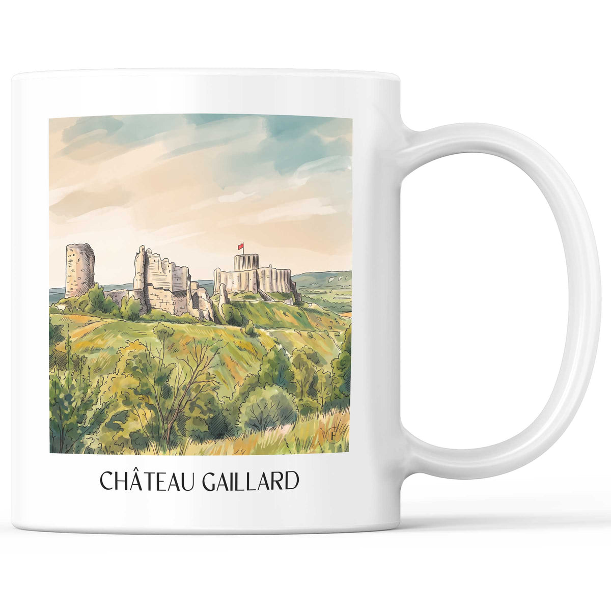Château Gaillard Kaffeebecher - Les Andelys - Frankreich Becher - Kaffeetasse im Aquarell Stil - favplace