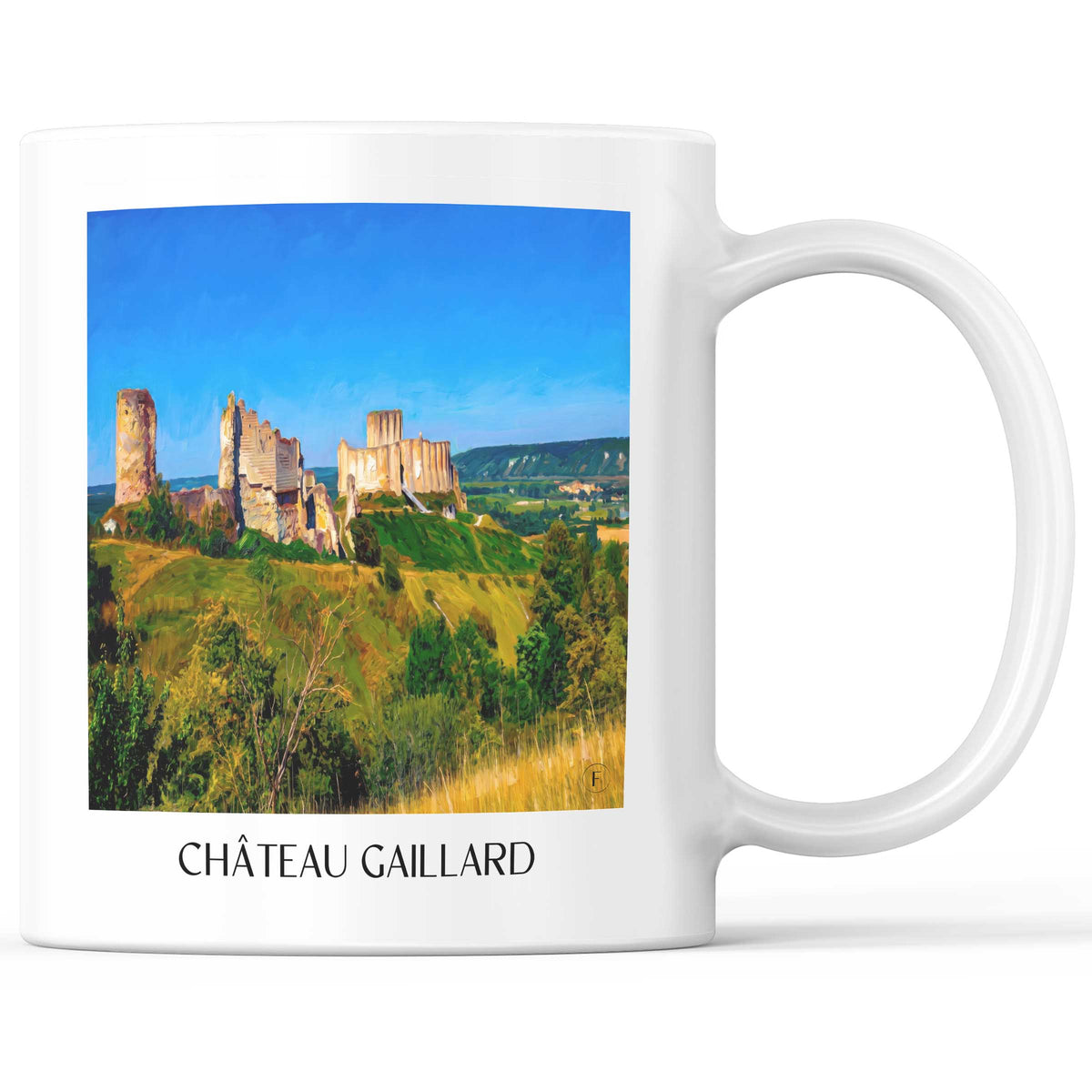 Château Gaillard Kaffeebecher - Les Andelys - Frankreich Becher - Kaffeetasse im Ölgemälde Stil