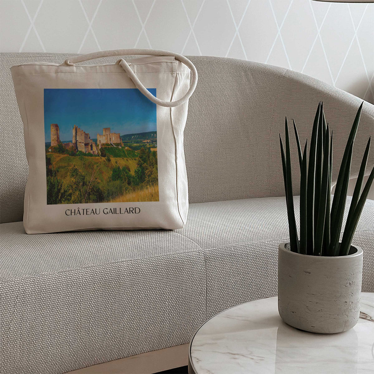 château-gaillard-les-andelys-frankreich-einkaufstasche-oil-painting-oelgemaelde