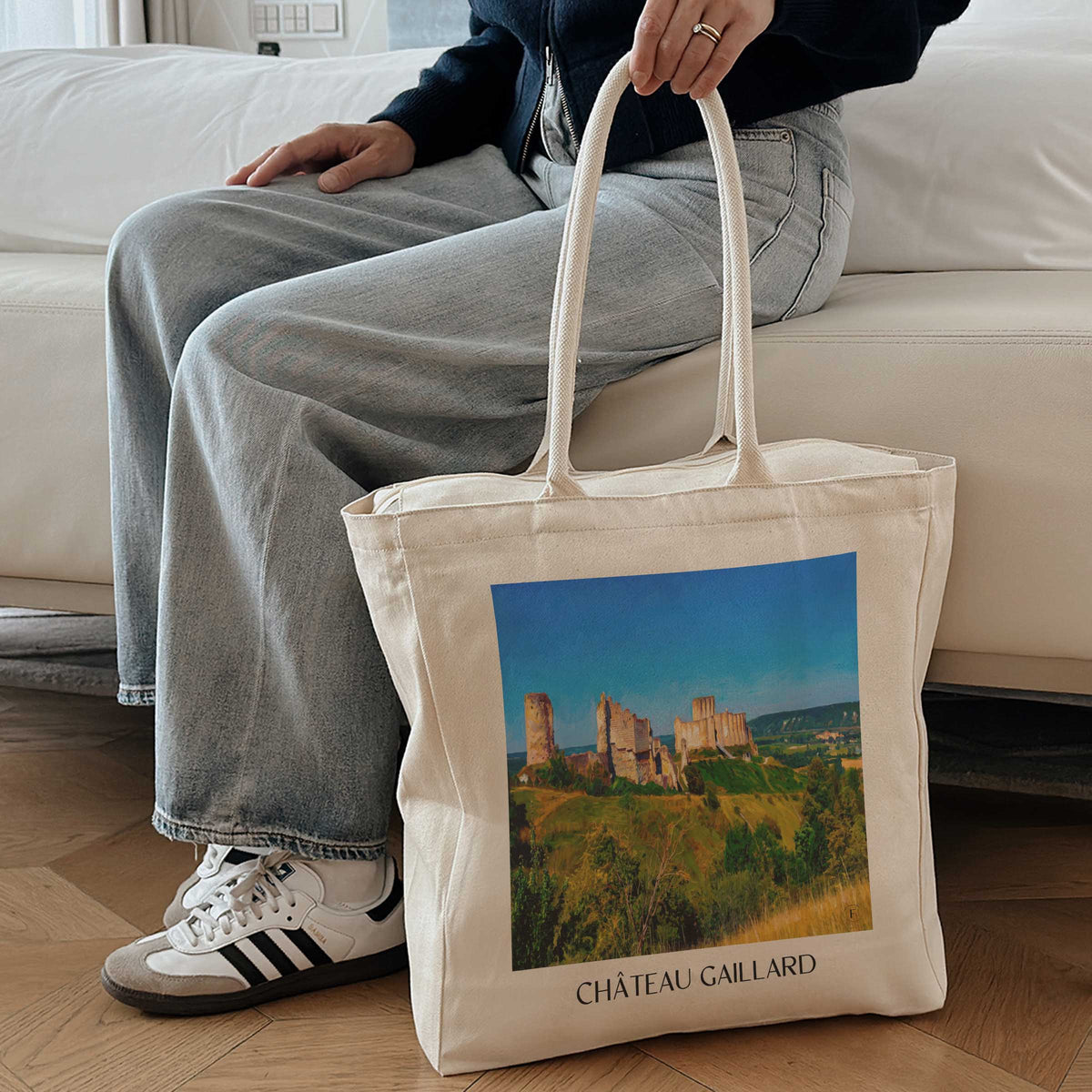 château-gaillard-les-andelys-frankreich-einkaufstasche-oil-painting-oelgemaelde