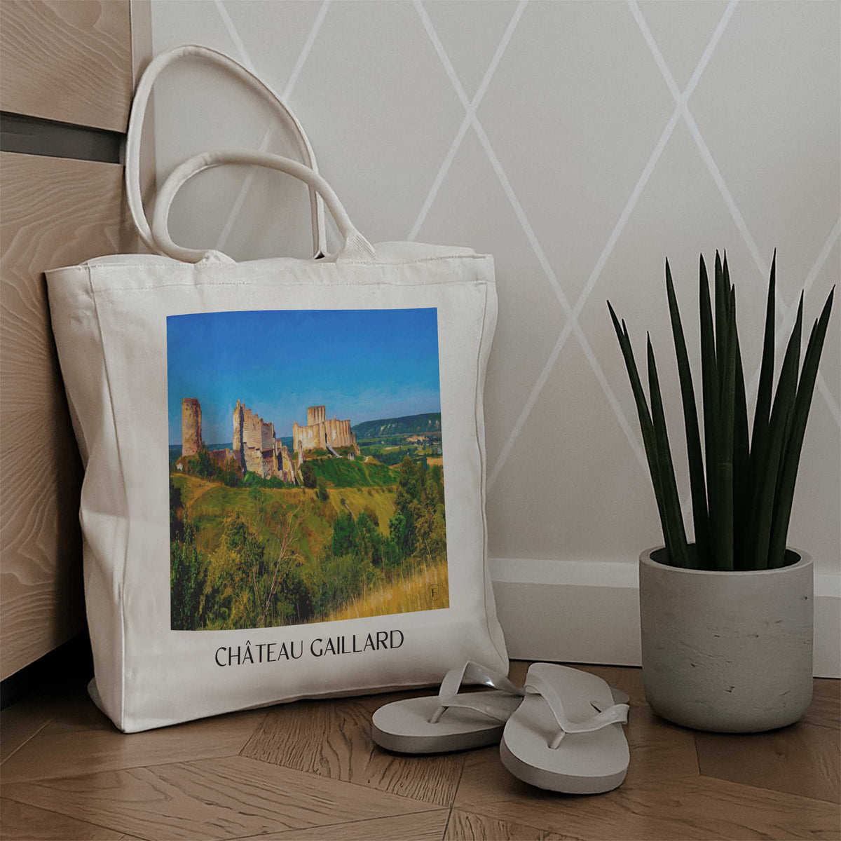 château-gaillard-les-andelys-frankreich-einkaufstasche-oil-painting-oelgemaelde
