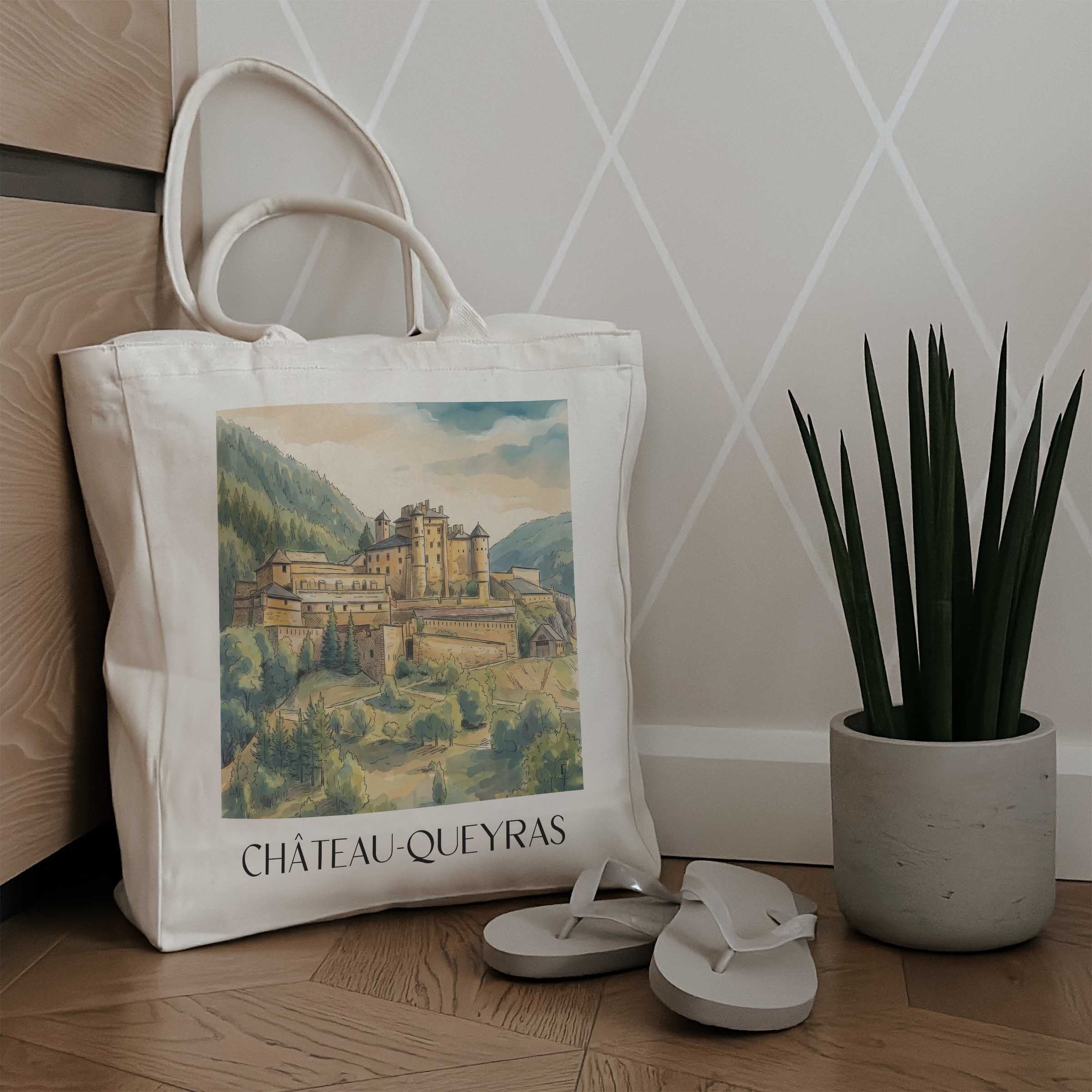 château-queyras-hautes-alpes-frankreich-einkaufstasche-aquarell