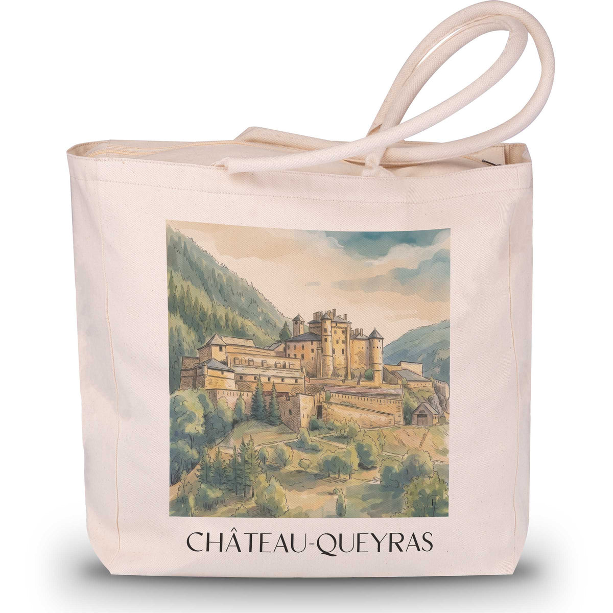 Château-Queyras Shopping Tasche - Hautes-Alpes - Frankreich Tote Bag - Einkaufstasche im Aquarell Stil - favplace