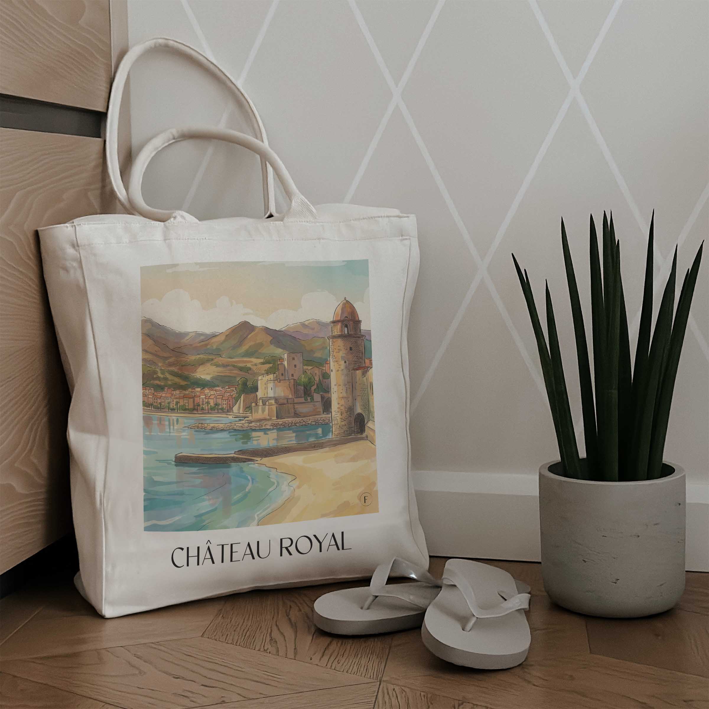 château-royal-collioure-frankreich-einkaufstasche-aquarell