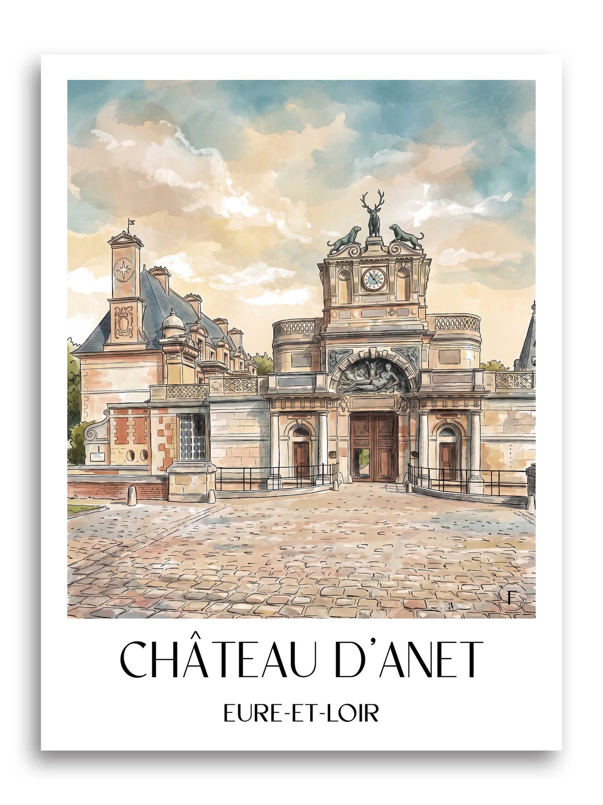 château-d'anet-eure-et-loir-frankreich-poster-aquarell