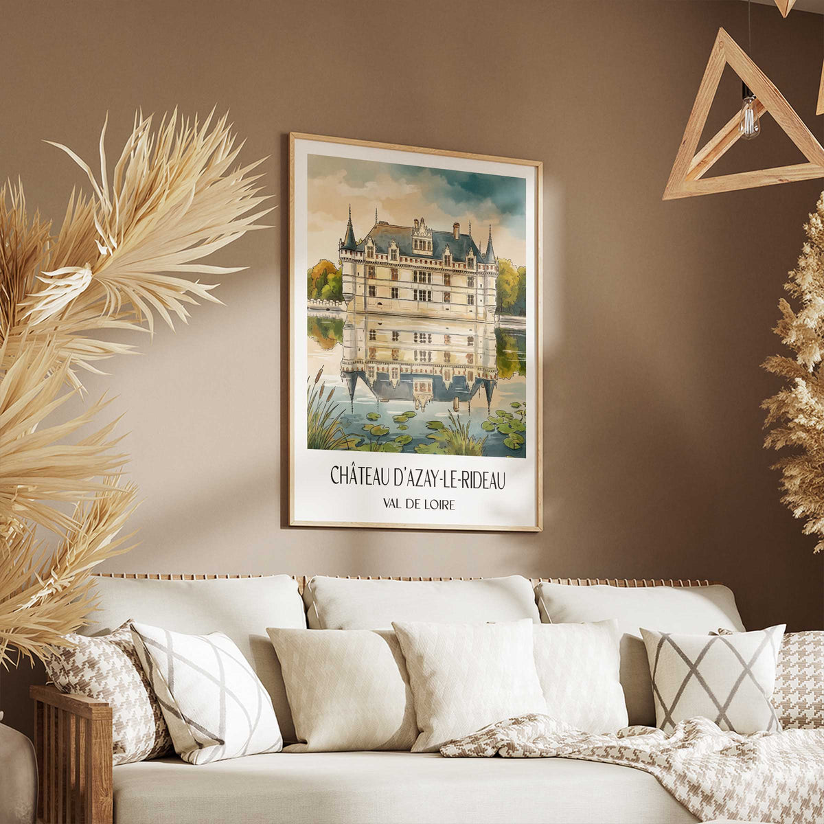 château-d'azay-le-rideau-val-de-loire-frankreich-poster-aquarell