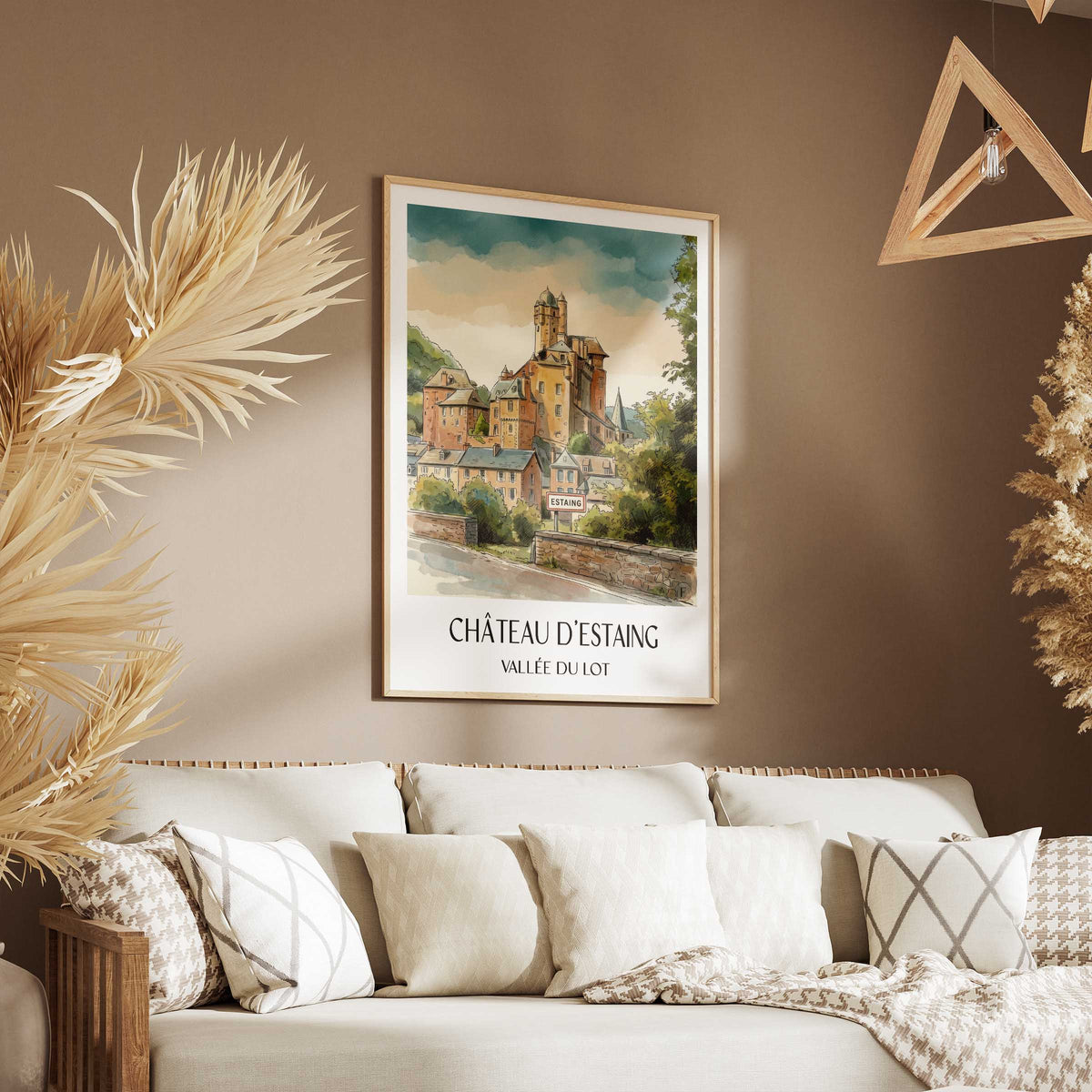 château-d'estaing-vallée-du-lot-frankreich-poster-aquarell