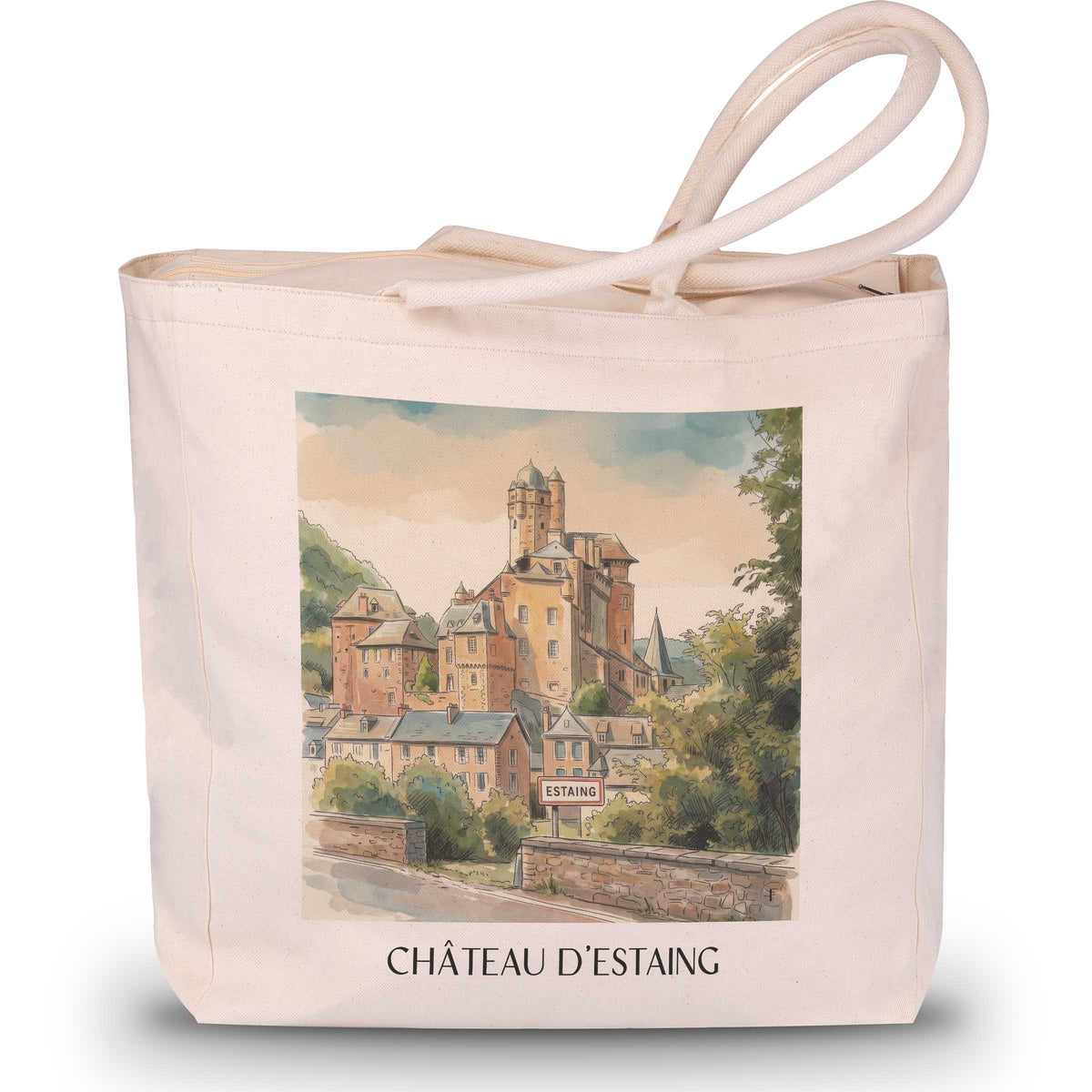 Château d'Estaing Shopping Tasche - Vallée du Lot - Frankreich Tote Bag - Einkaufstasche im Aquarell Stil - favplace