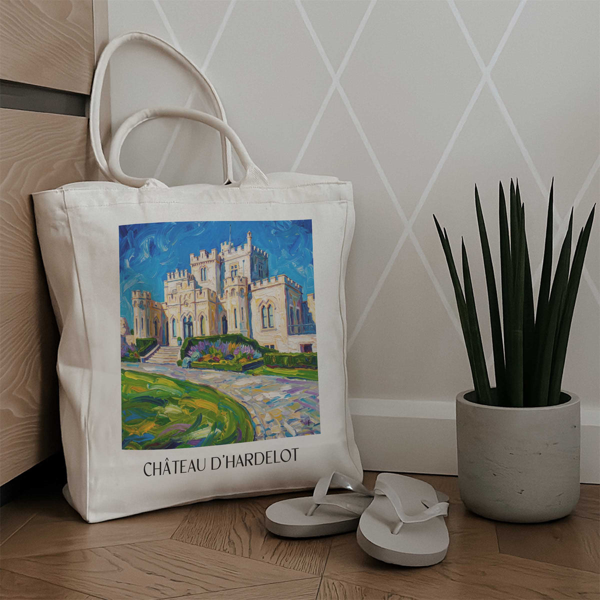 château-d'hardelot-condette-frankreich-einkaufstasche-oil-painting-oelgemaelde