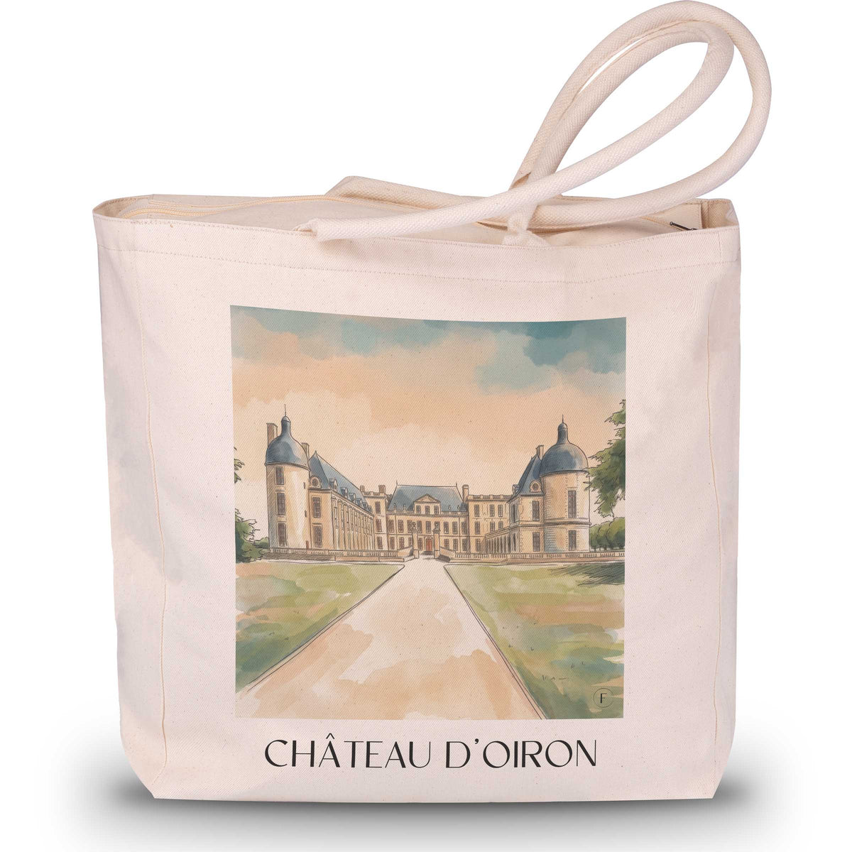 château-d'oiron-deux-sèvres-frankreich-einkaufstasche-aquarell