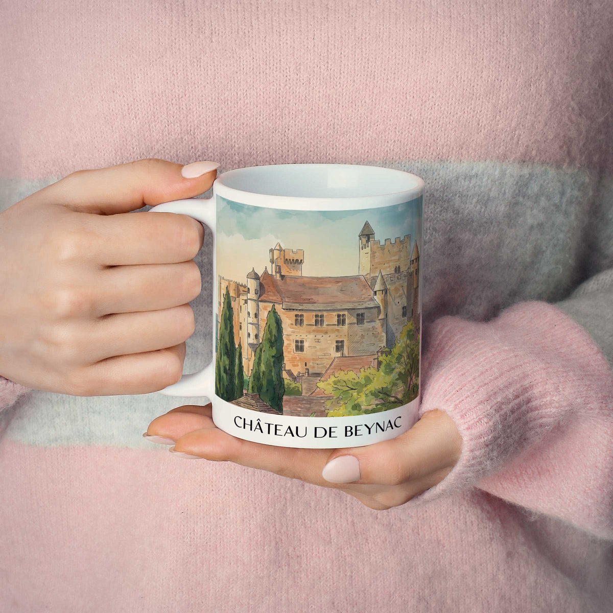 château-de-beynac-vallée-de-la-dordogne-frankreich-kaffeebecher-aquarell