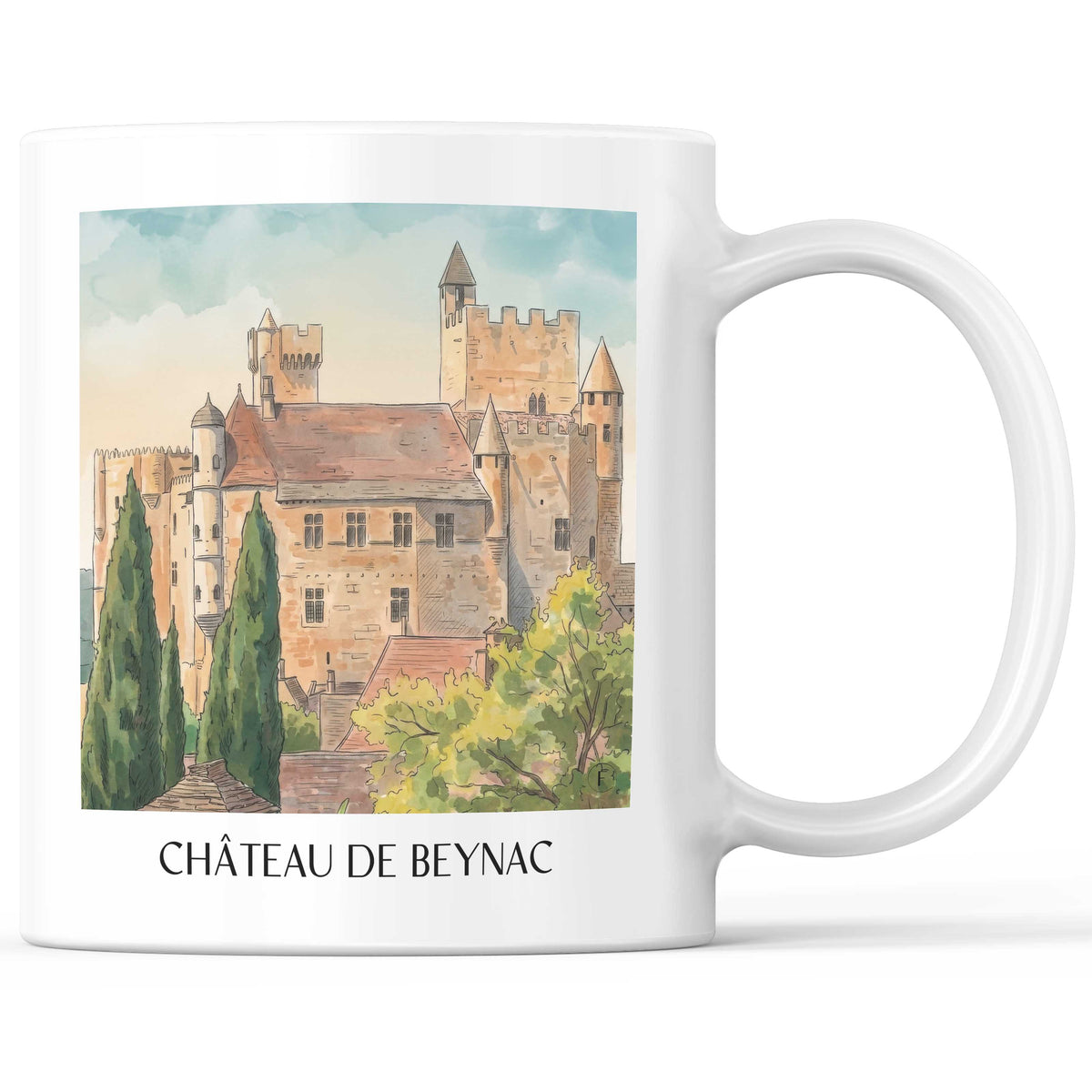 Château de Beynac Kaffeebecher - Vallée de la Dordogne - Frankreich Becher - Kaffeetasse im Aquarell Stil - favplace