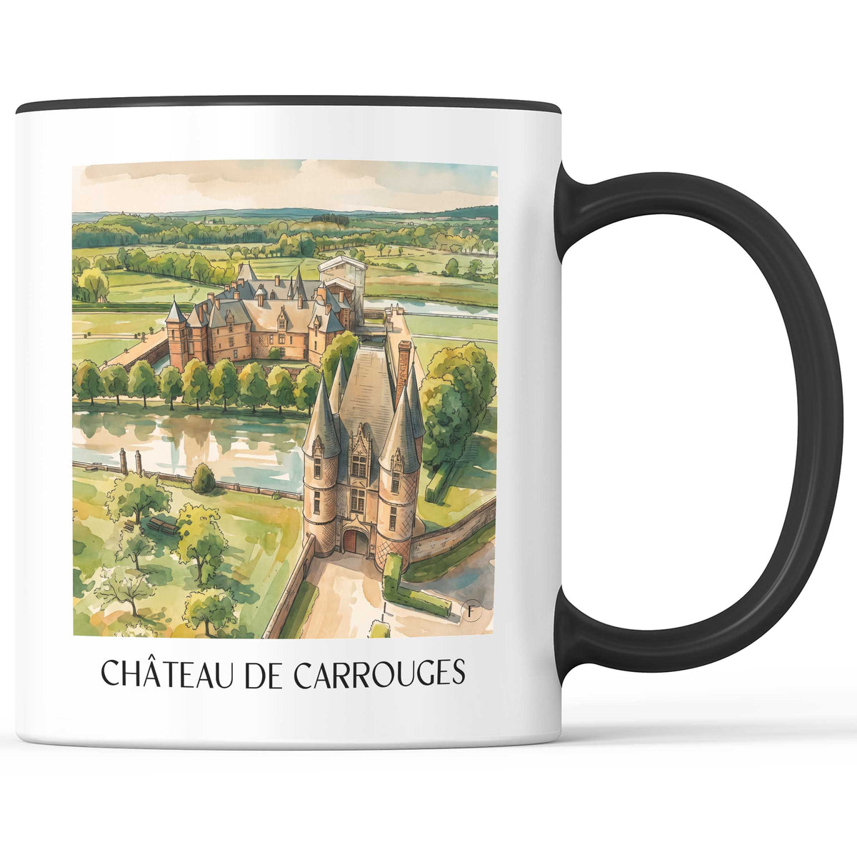 château-de-carrouges-orne-frankreich-kaffeebecher-aquarell