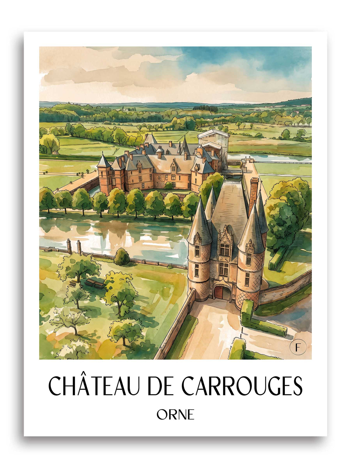 château-de-carrouges-orne-frankreich-poster-aquarell