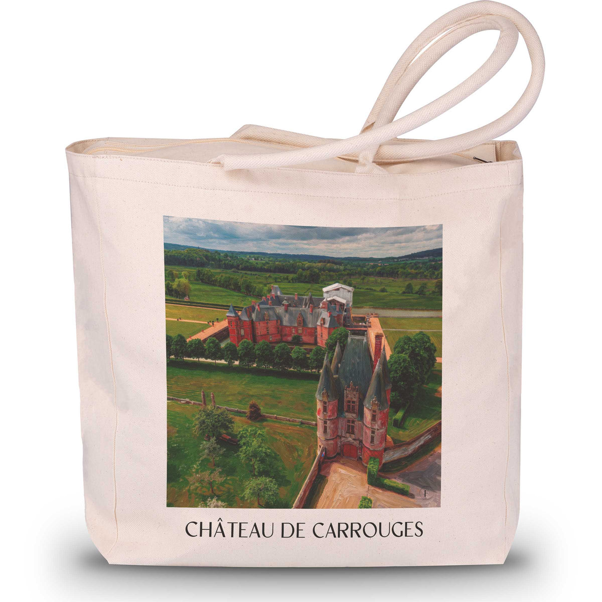 château-de-carrouges-orne-frankreich-einkaufstasche-oil-painting-oelgemaelde