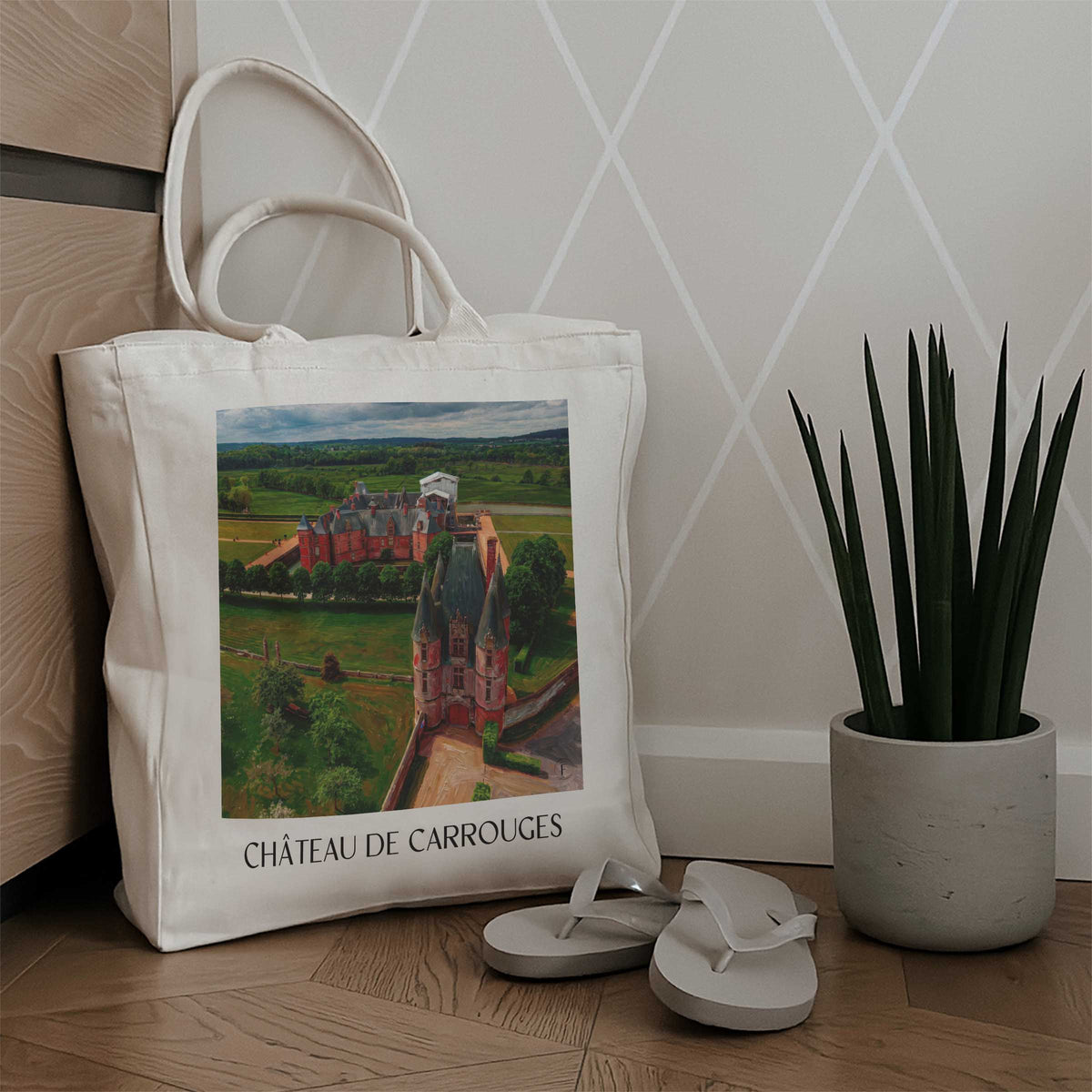château-de-carrouges-orne-frankreich-einkaufstasche-oil-painting-oelgemaelde