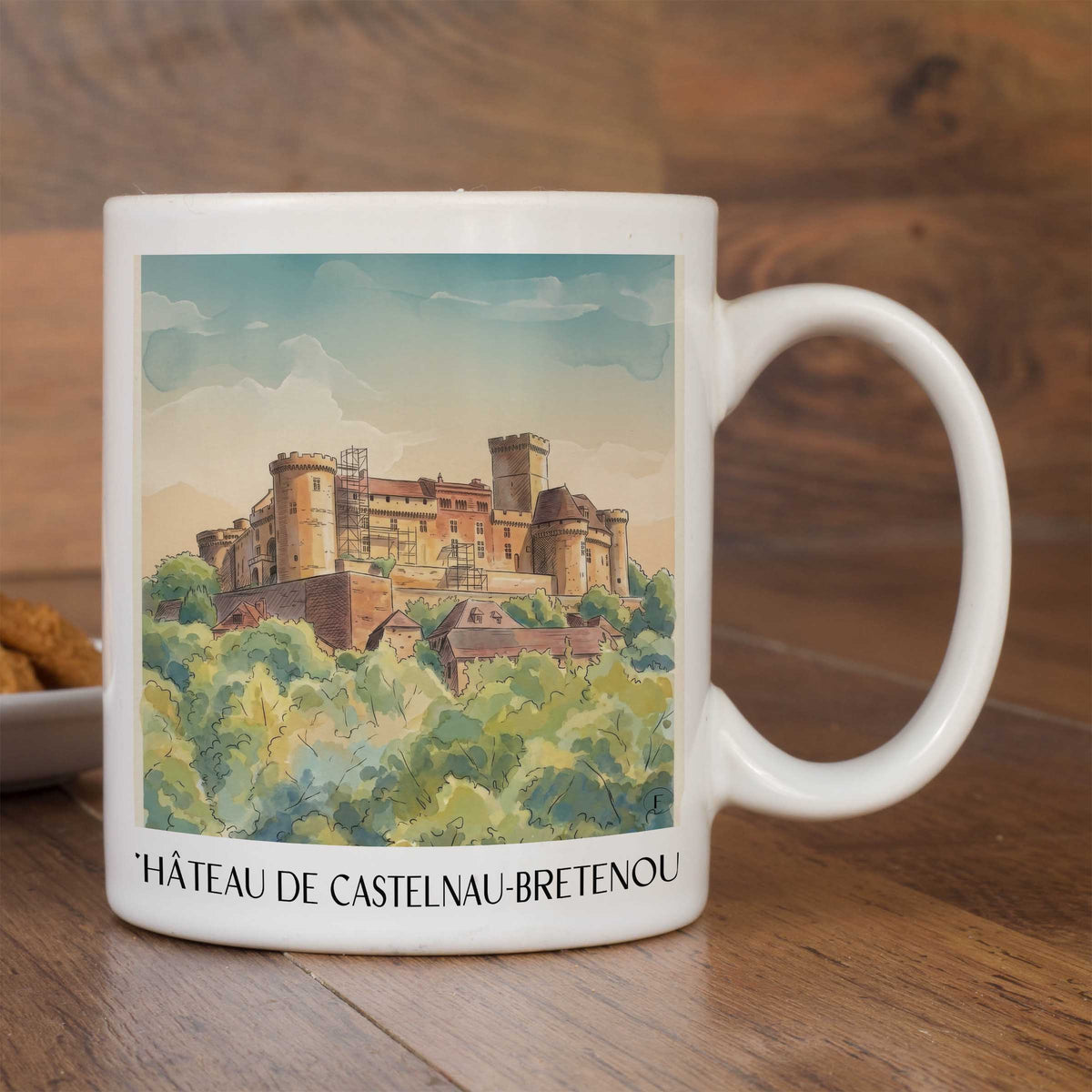 château-de-castelnau-bretenoux-vallée-de-la-dordogne-frankreich-kaffeebecher-aquarell